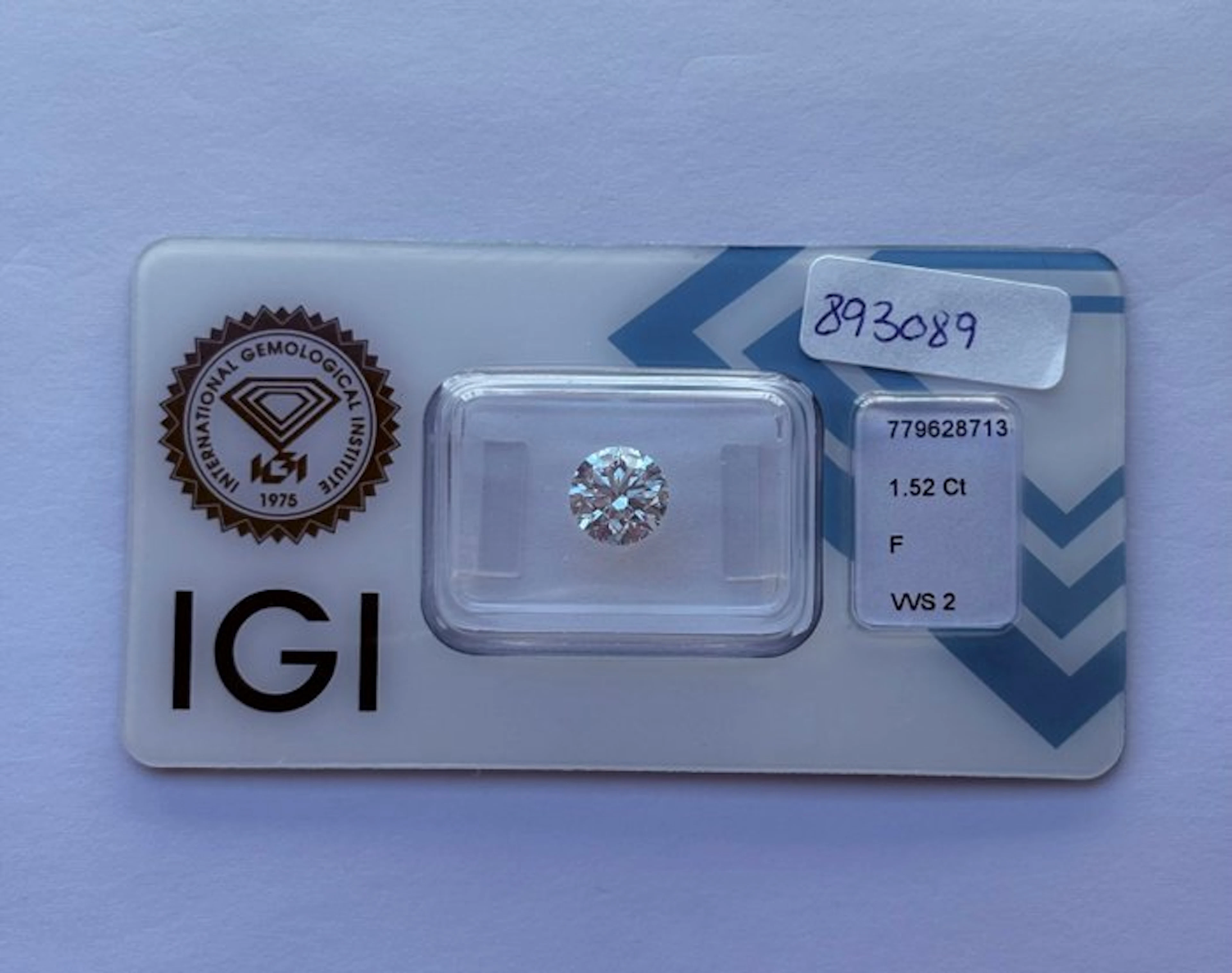 1 pcs Diamond (Natural) - 1.52 ct - Round - F - VVS2...