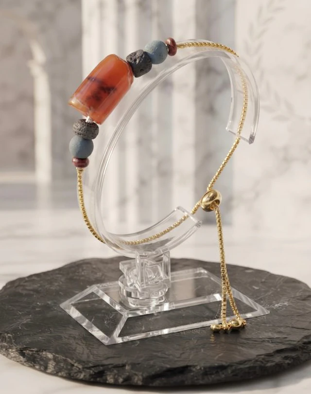 Ancient Roman Gold-plated Bead bracelet - Carnelian /...