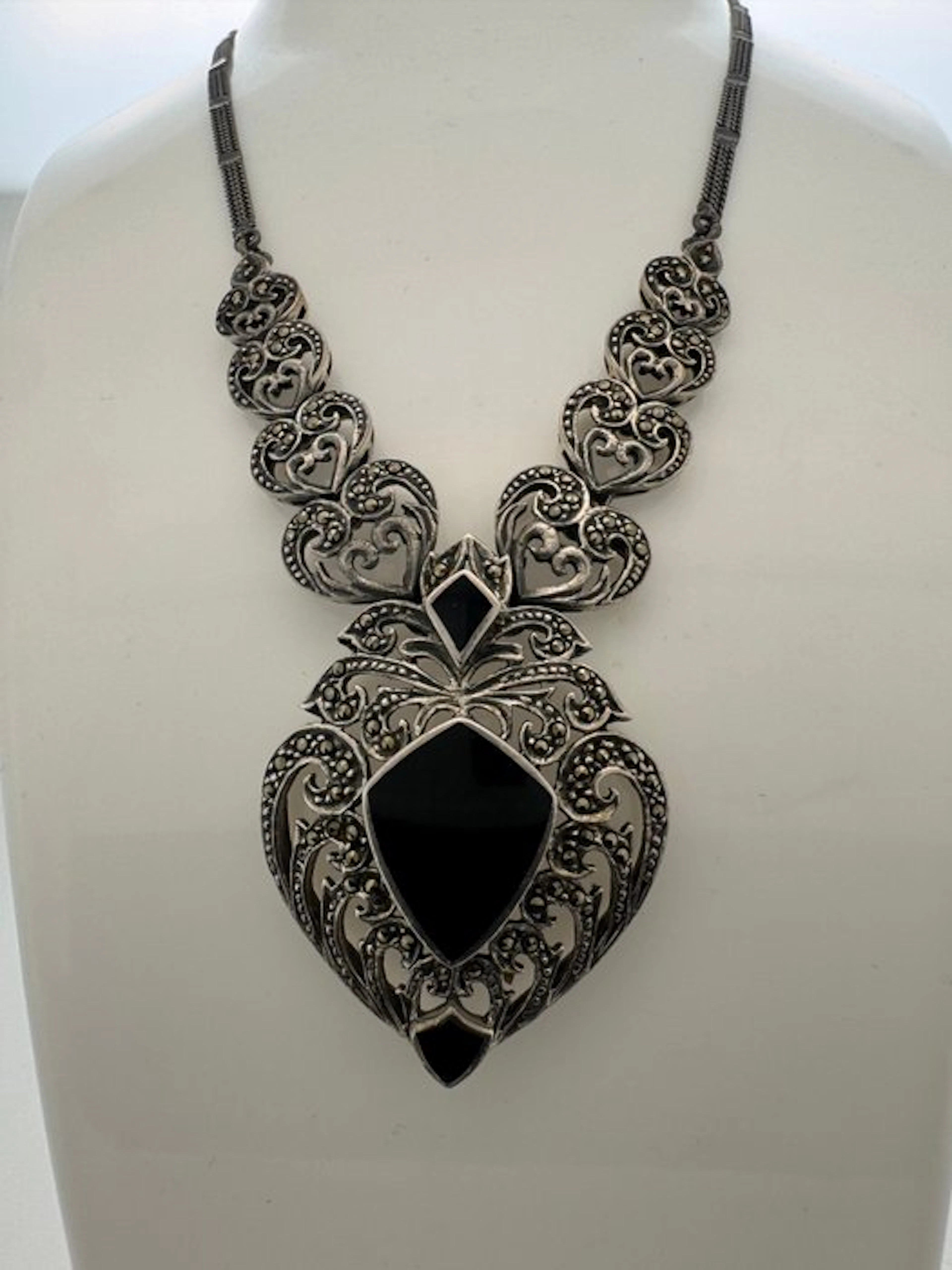 No reserve price - Collar necklace Silver Onyx - Art Deco
