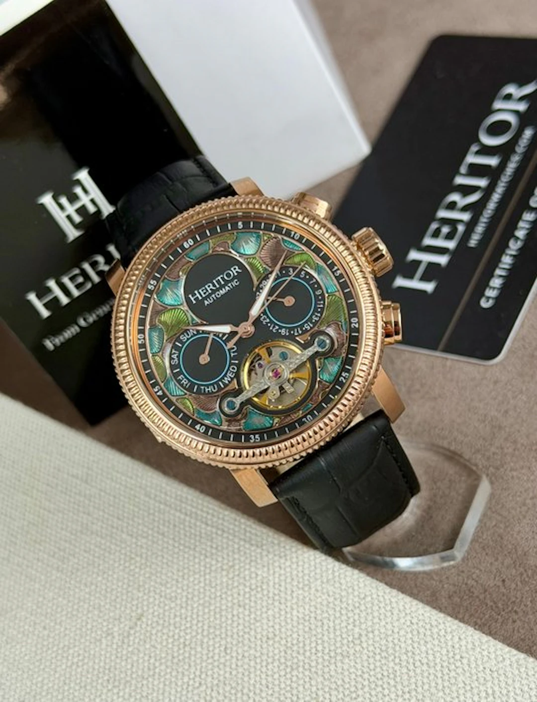 Heritor - Automatic Aura - Day/Date - Open Heart - Rose...