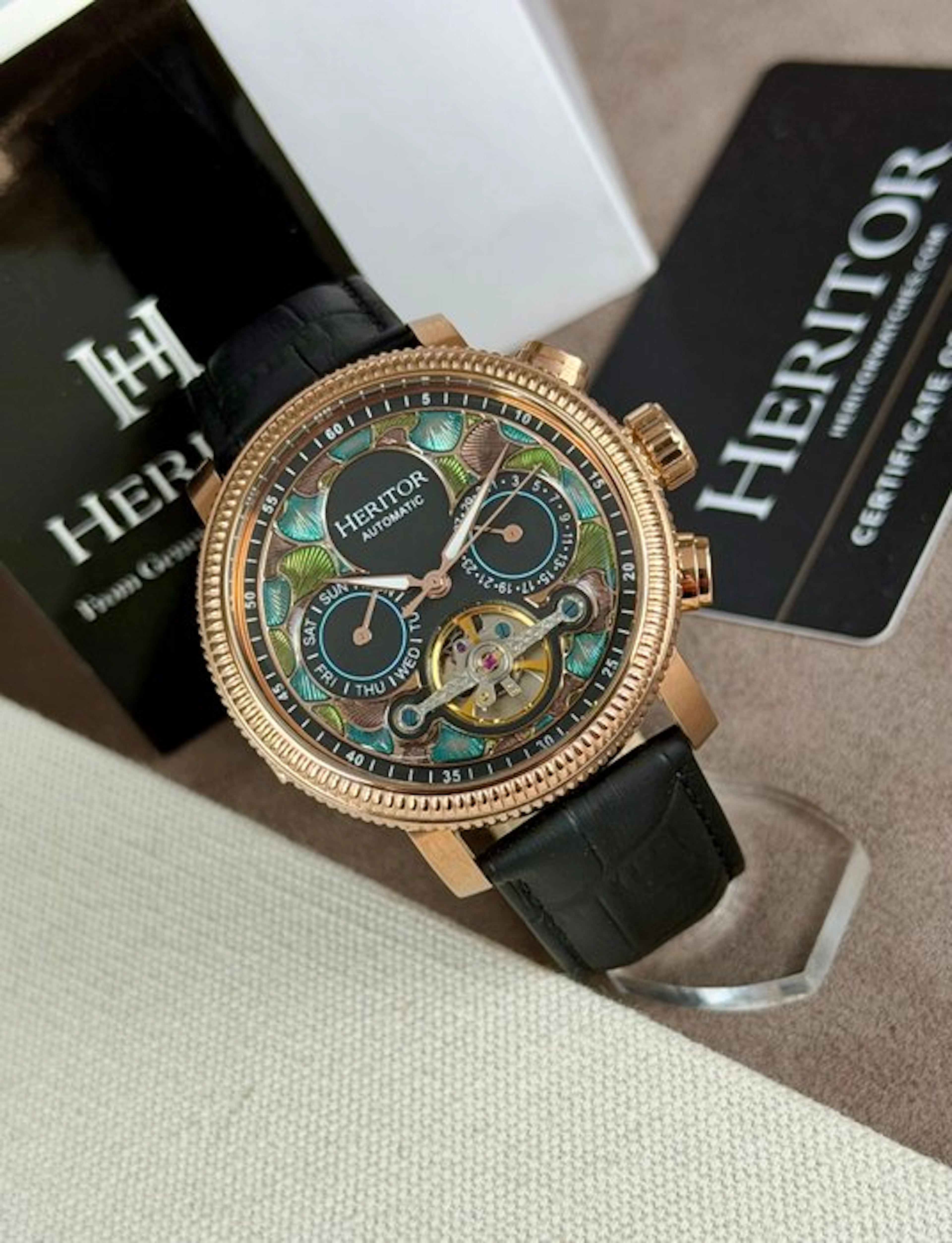 Heritor - Automatic Aura - Day/Date - Open Heart - Rose...