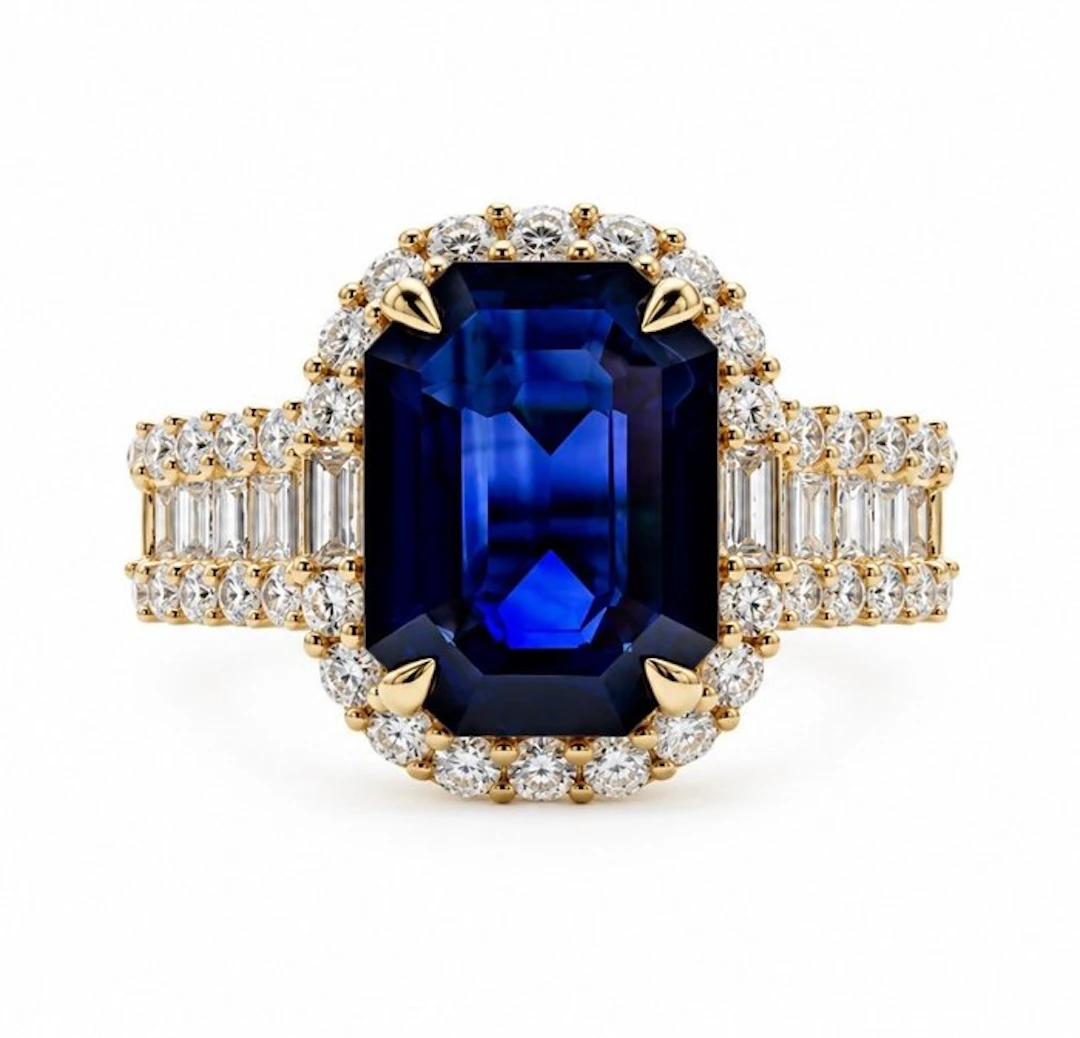 Cocktail ring - 14 kt. Yellow gold - 4.76ct. tw. Sapphire - Diamond