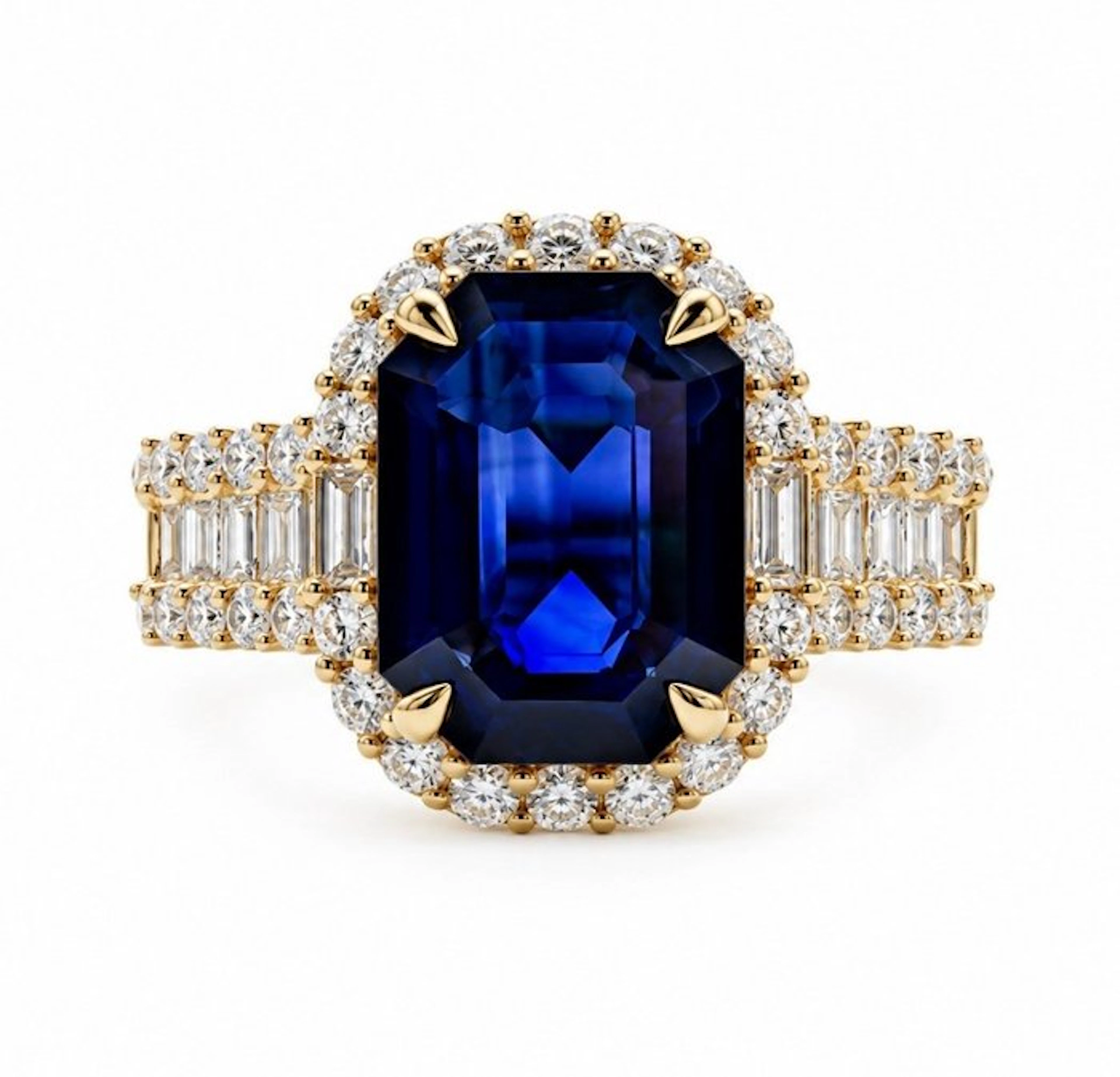 Cocktail ring - 14 kt. Yellow gold - 4.76ct. tw. Sapphire - Diamond