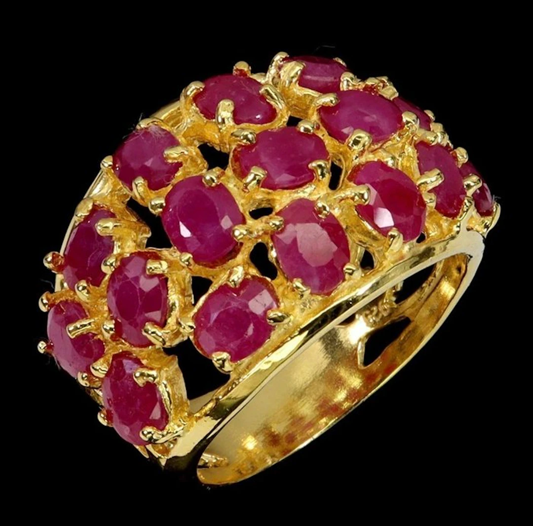 No reserve price - Ring 14K Yellow Gold Plated 925 Sterling Silver Ruby
