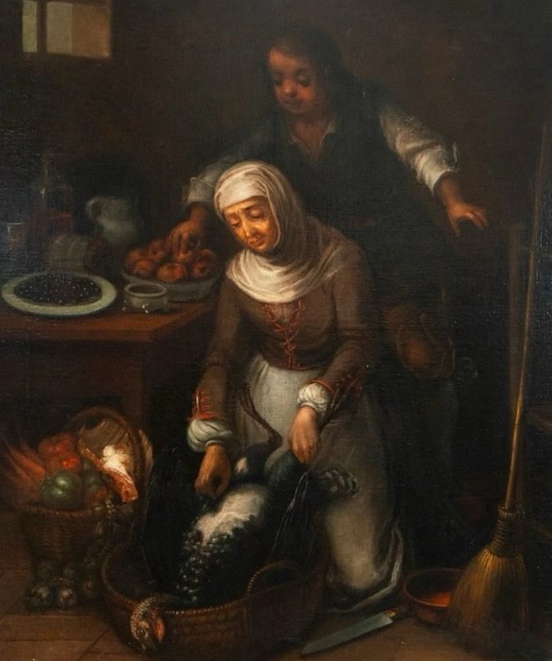 Círculo de Gerrit Dou (1613-1675) - Interior de cocina con personajes - XL