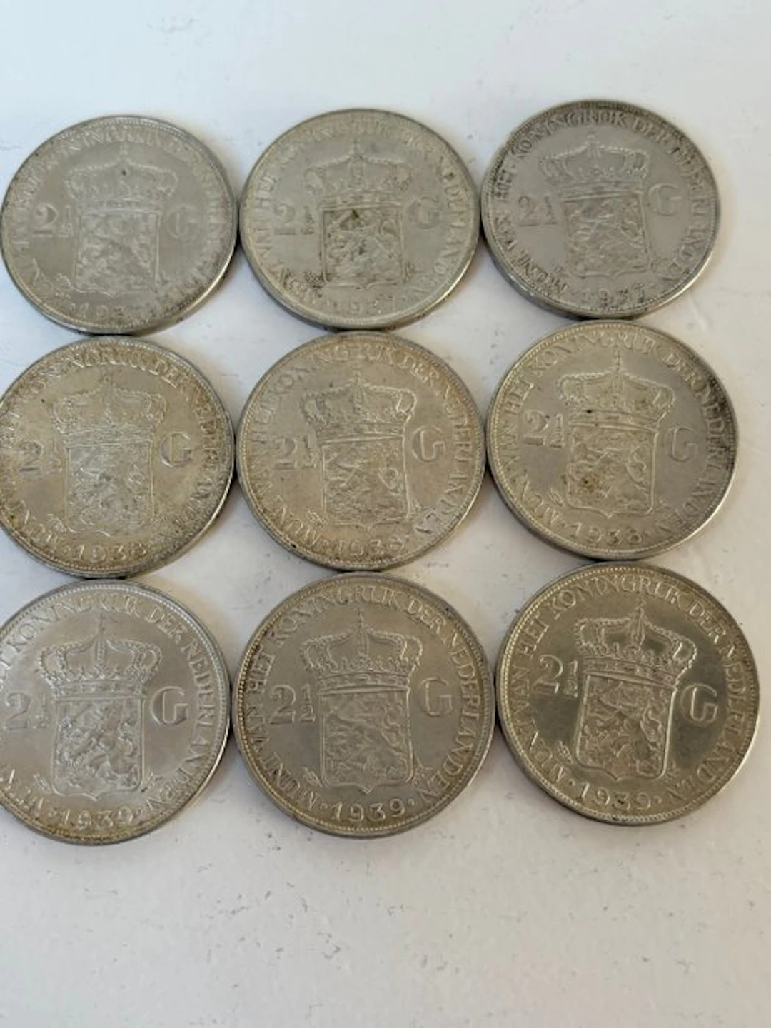 Netherlands. Wilhelmina. 2 1/2 Gulden 1937/1938/1939, 9 stuks (No