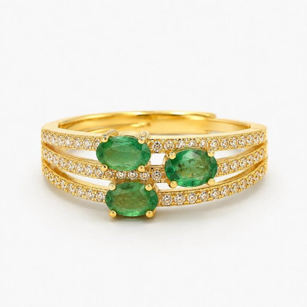 No reserve price - Ring Silver Emerald