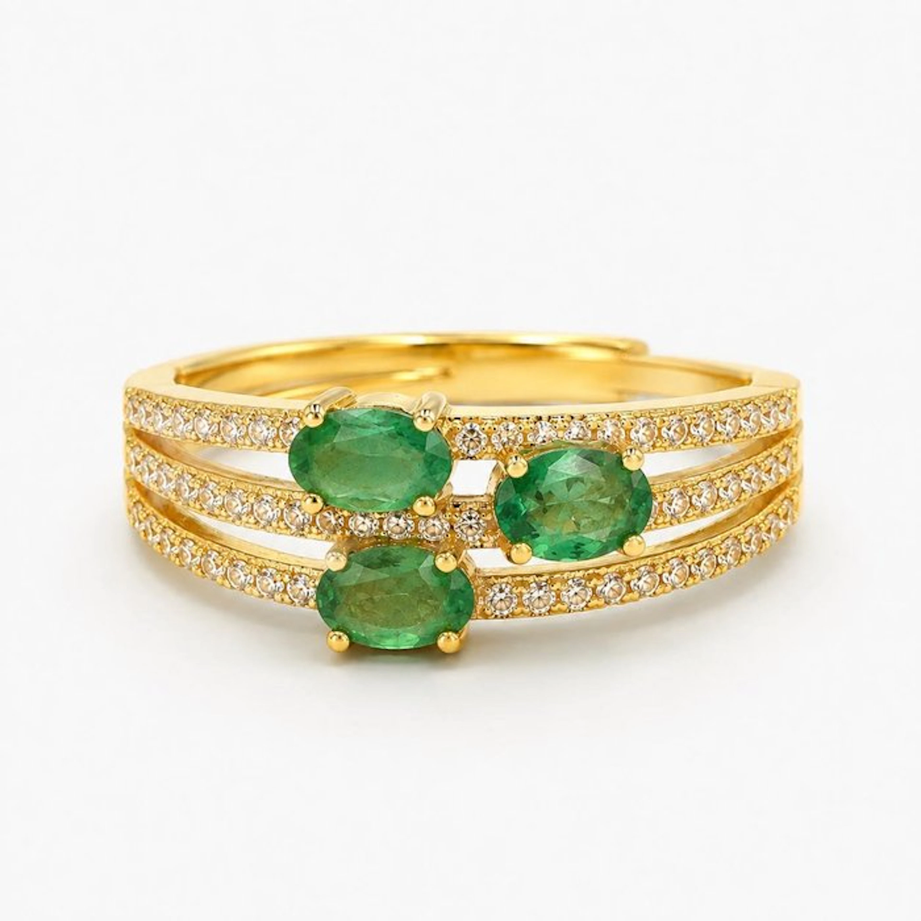 No reserve price - Ring Silver Emerald