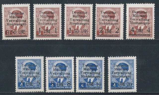 German Administration - Cettigne - Overprinted, complete series nos. 1–9.