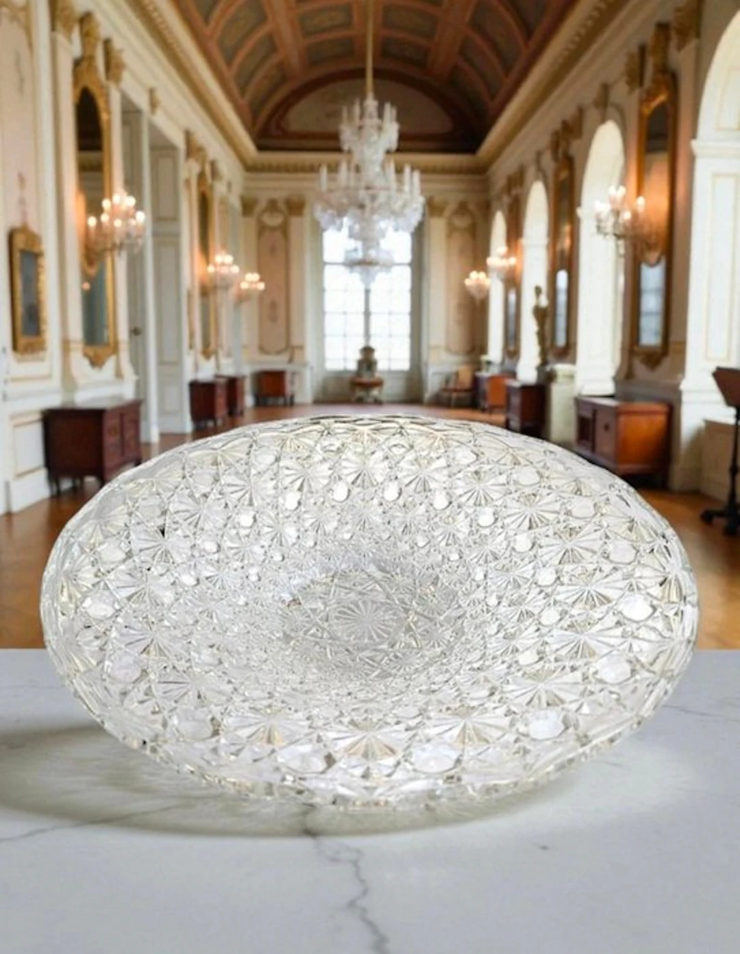 Bowl - 1970's - France - Daisy & Button - Starburst Cut Crystal - Crystal