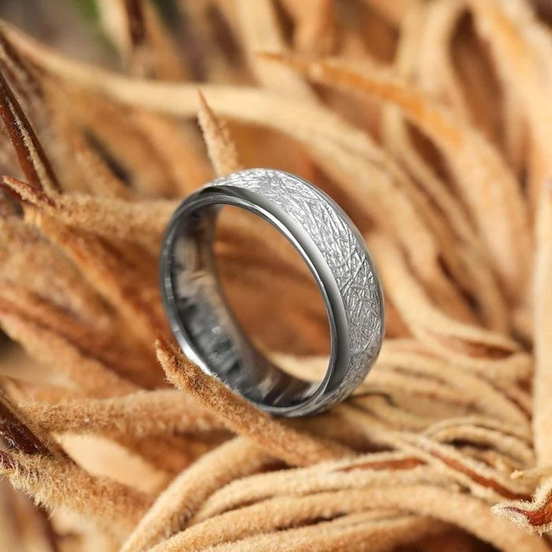 Tungsten Carbide Ring - Precision Laser Crafted Meteorite Inlay Ring-