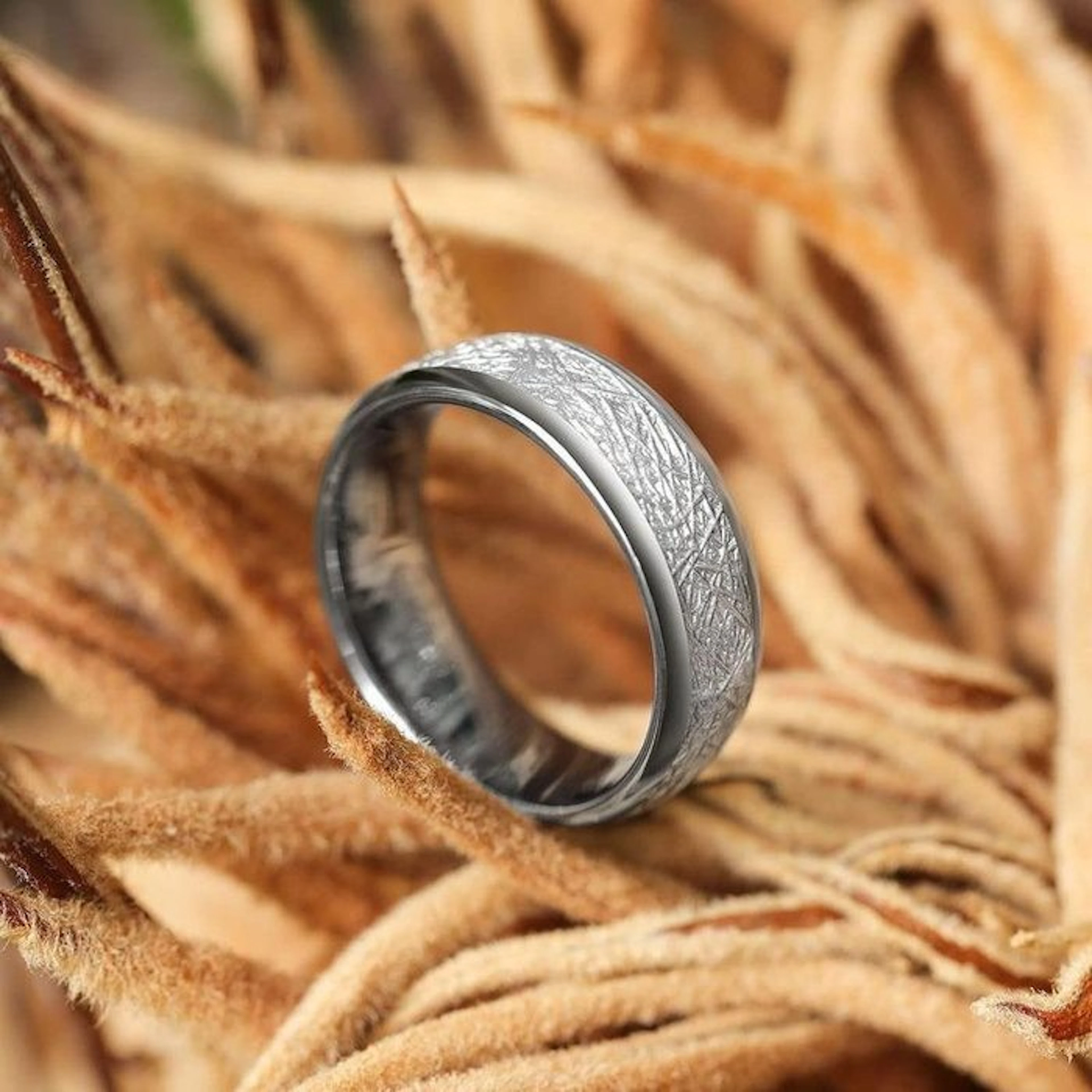 Tungsten Carbide Ring - Precision Laser Crafted Meteorite Inlay Ring-