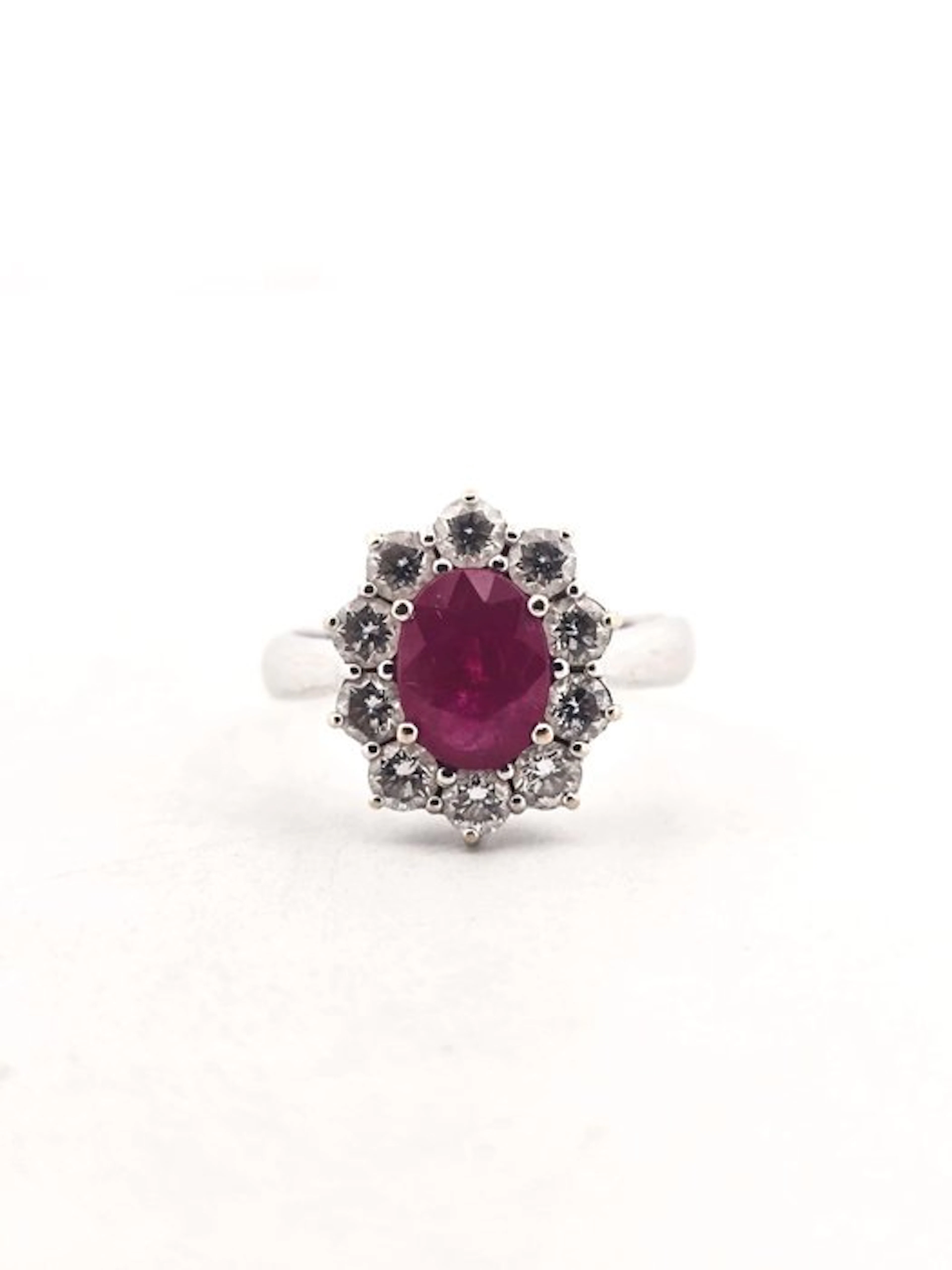 Ring - 18 kt. White gold - 2.45ct. tw. Diamond (Natural) - Ruby