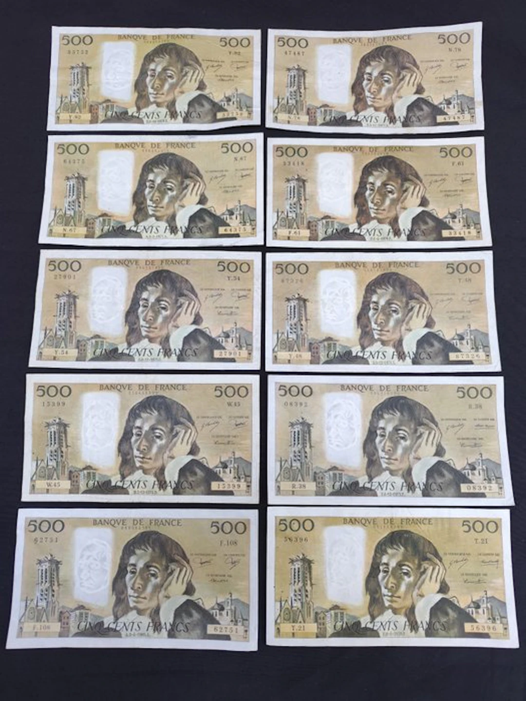 France. - 10 x 500 Francs - various dates - Pick 156 (No reserve price)
