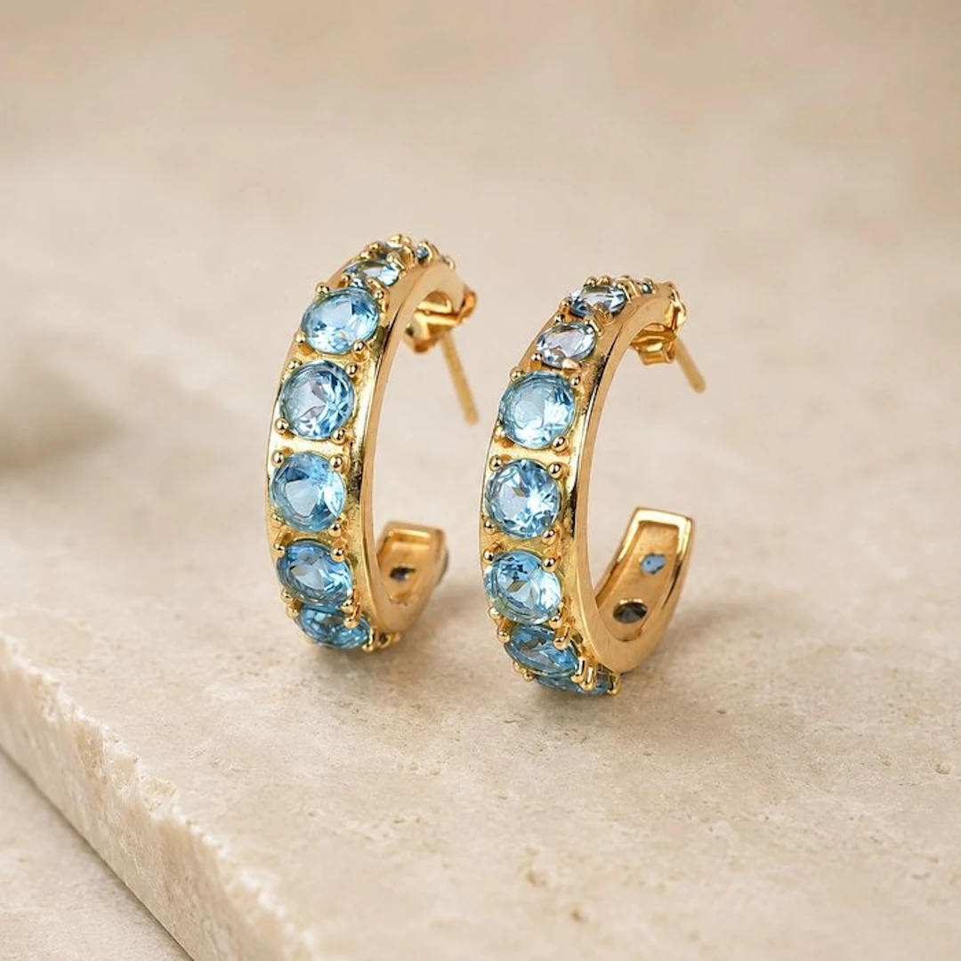 No reserve price - Earrings Silver - Topaz - Certified
