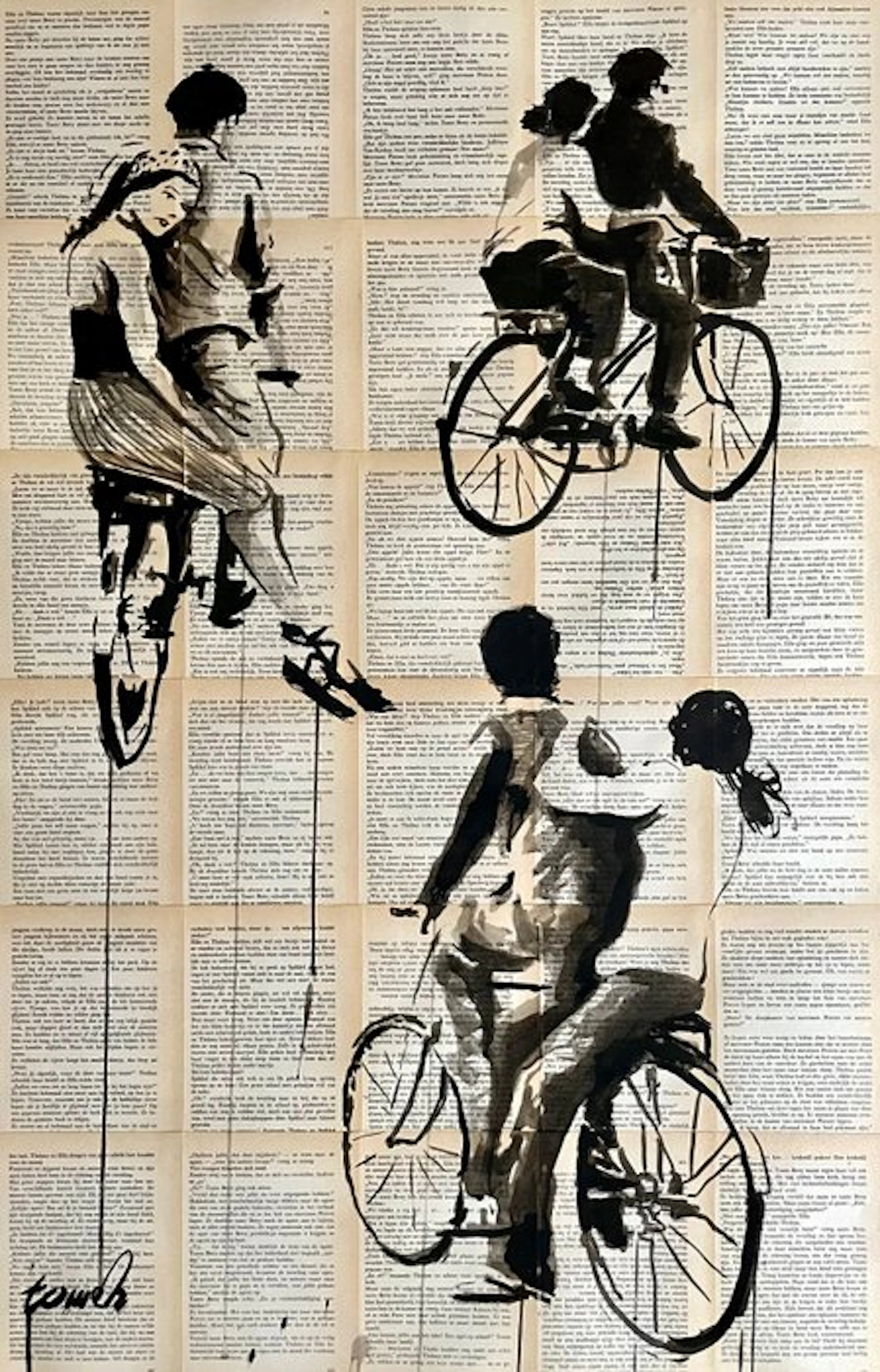 TOMEH - “Companions” –Original Painting– Ink Drawing on old Book Pages .