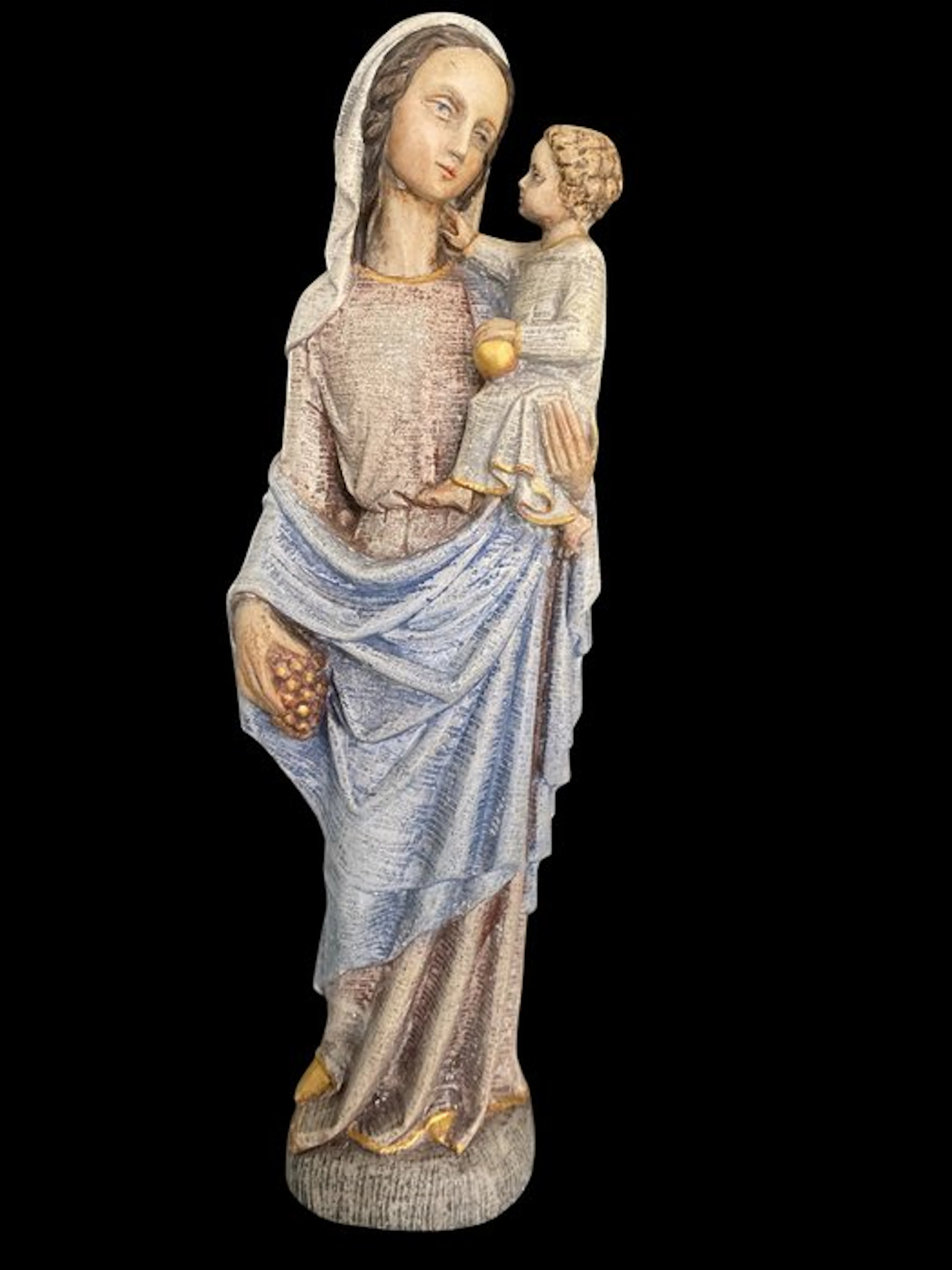 Statue, Onze Lieve Vrouw met kind - polychroom - 47 cm - cast stone