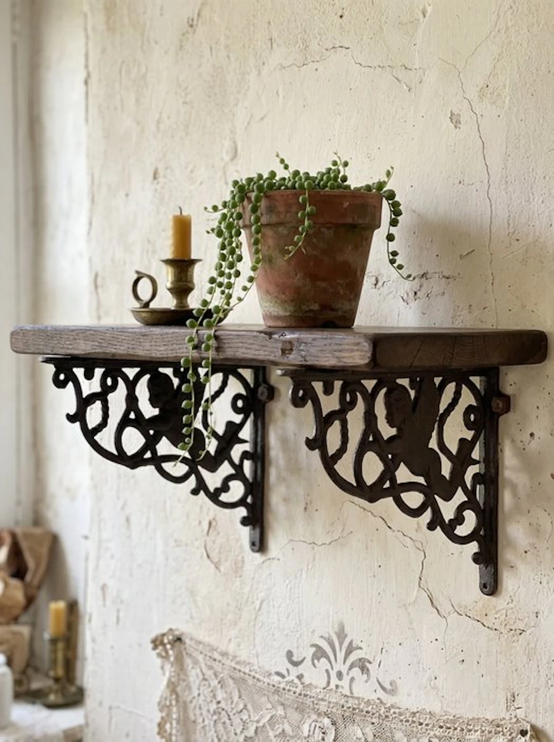Decorative ornament (2) - Set of 2 Cast Iron Angel Wall...