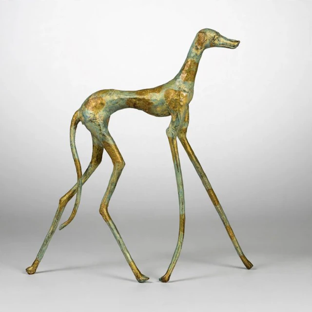Abdoulaye Derme - Sculpture, Lévrier stylisé en bronze - 33 cm - Bronze