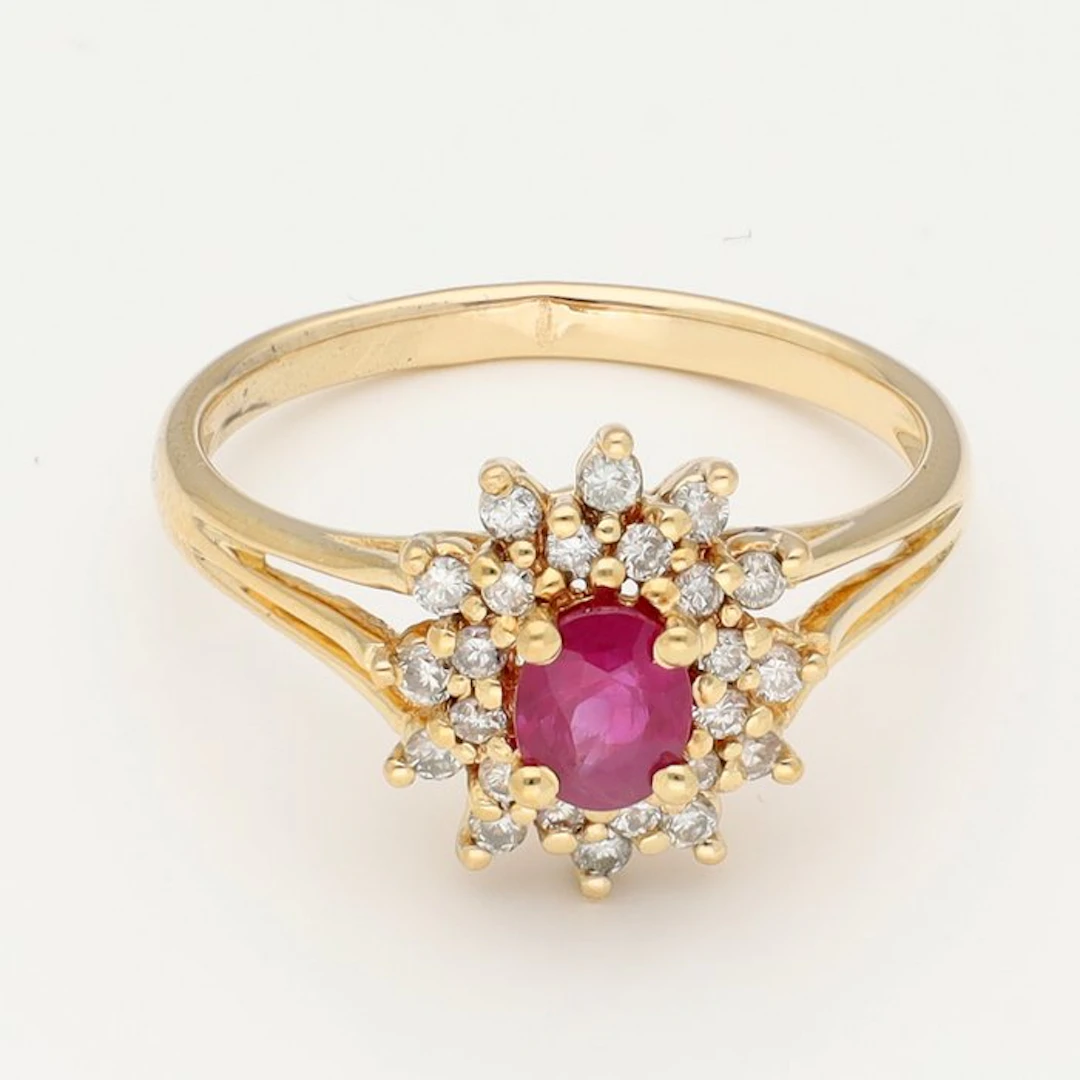 Ring - 18 kt. Yellow gold - Diamond - Ruby