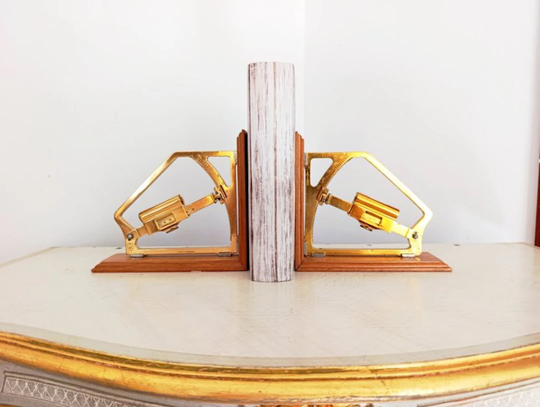 Bookends - Wood, Brass - Pair of bookends