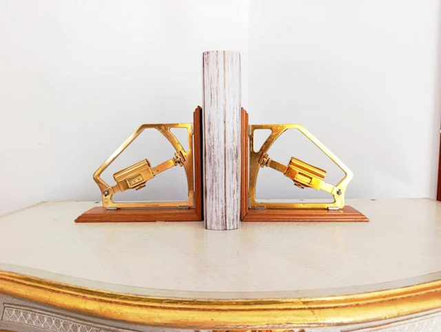 Bookends - Wood, Brass - Pair of bookends