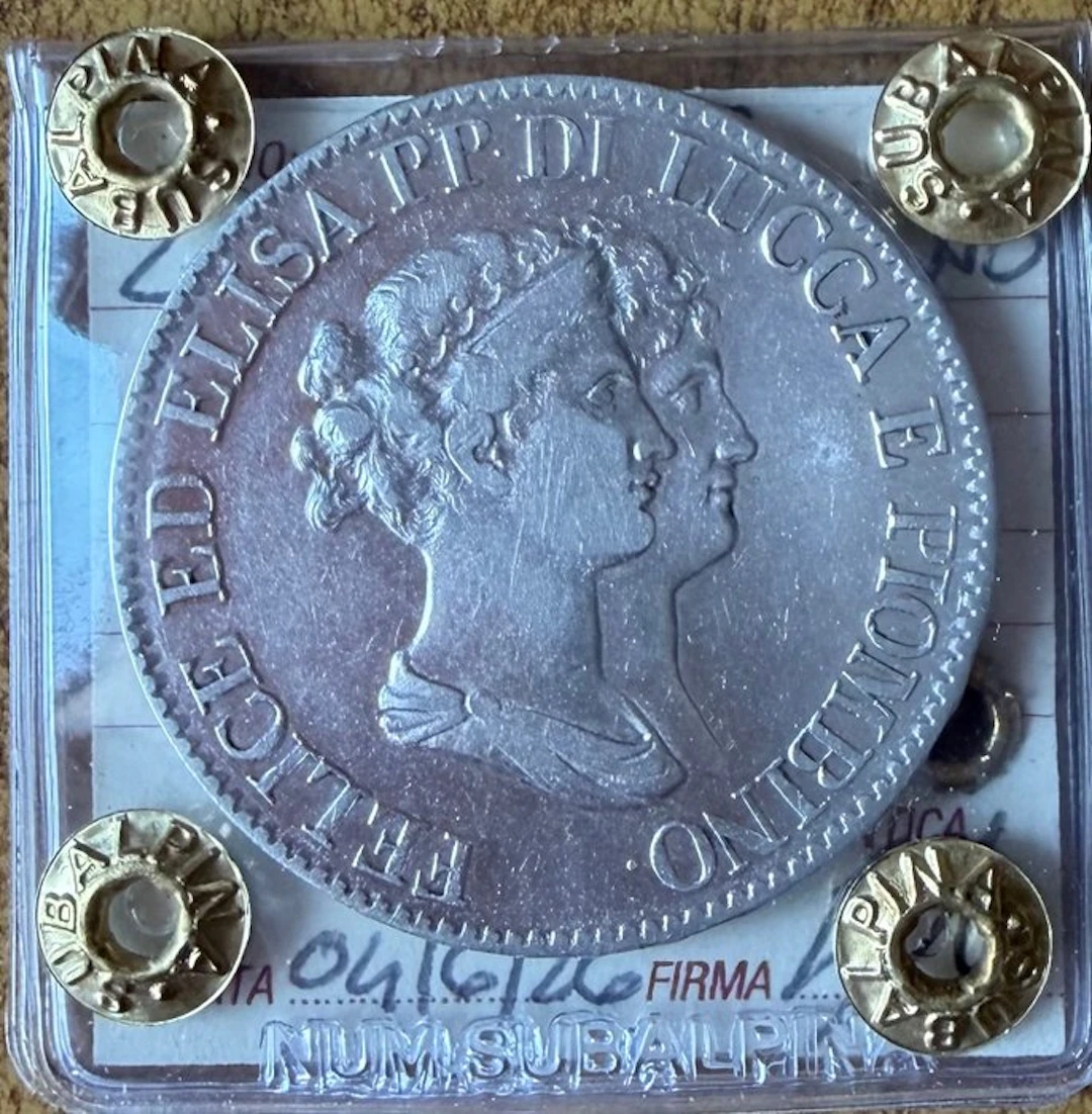 Lucca and Piombino. Elisa Bonaparte & Felice Baciocchi. 5 Francs 1807