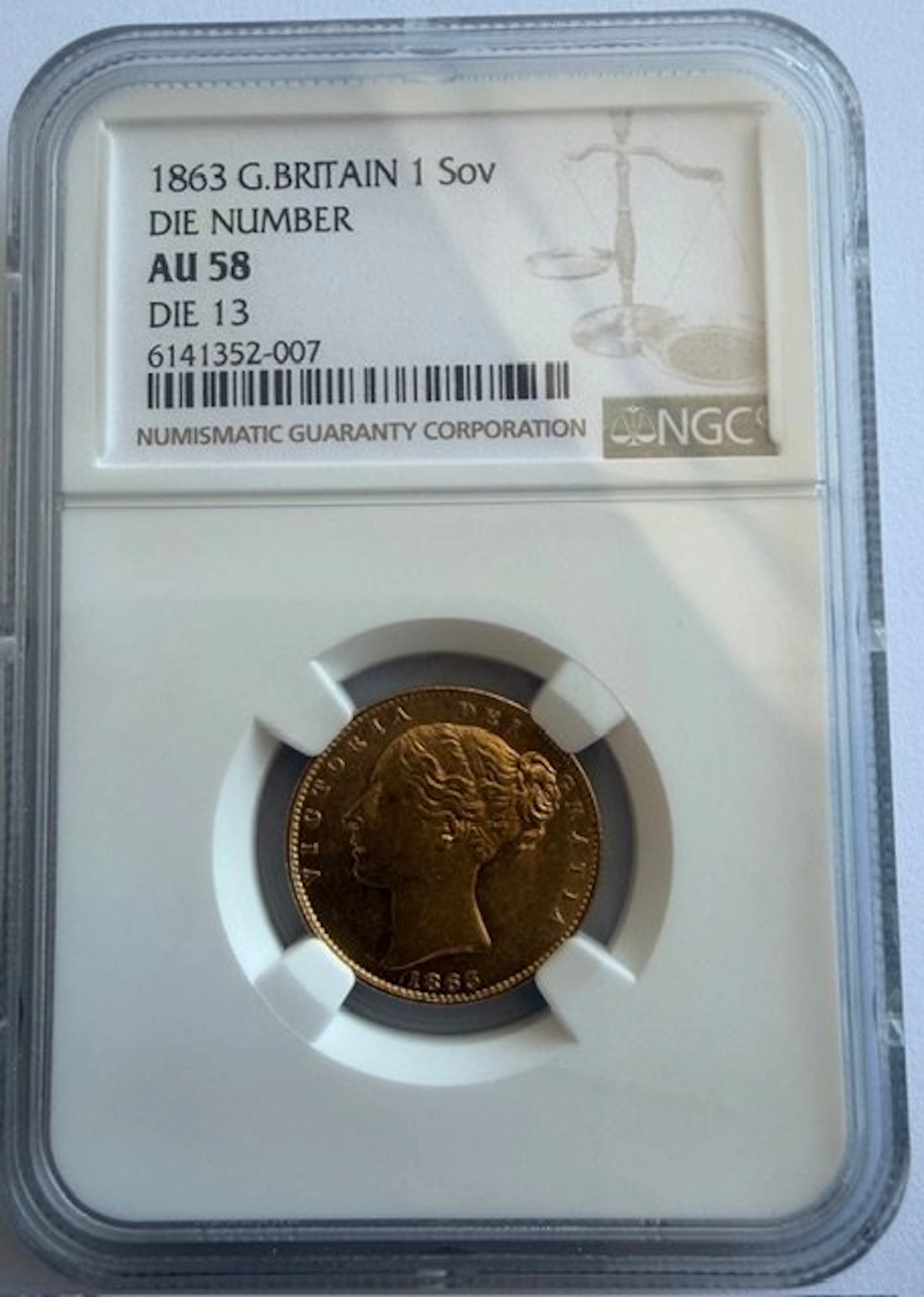 United Kingdom. Victoria. Sovereign 1863 Die 13 - NGC AU58