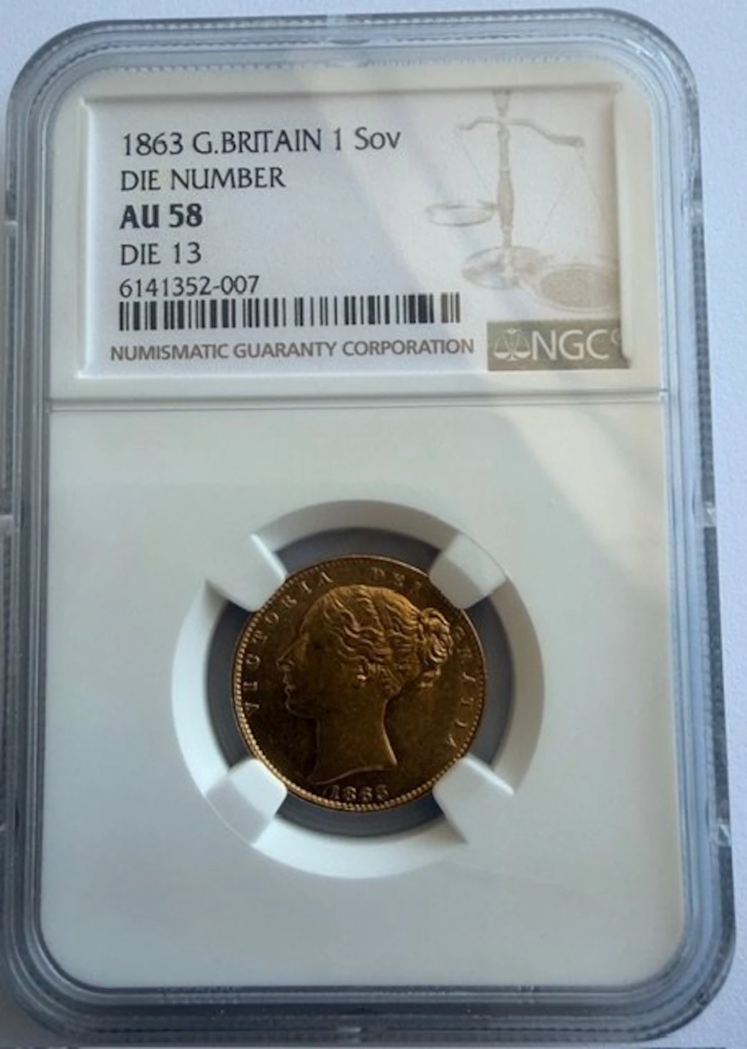 United Kingdom. Victoria. Sovereign 1863 Die 13 - NGC AU58