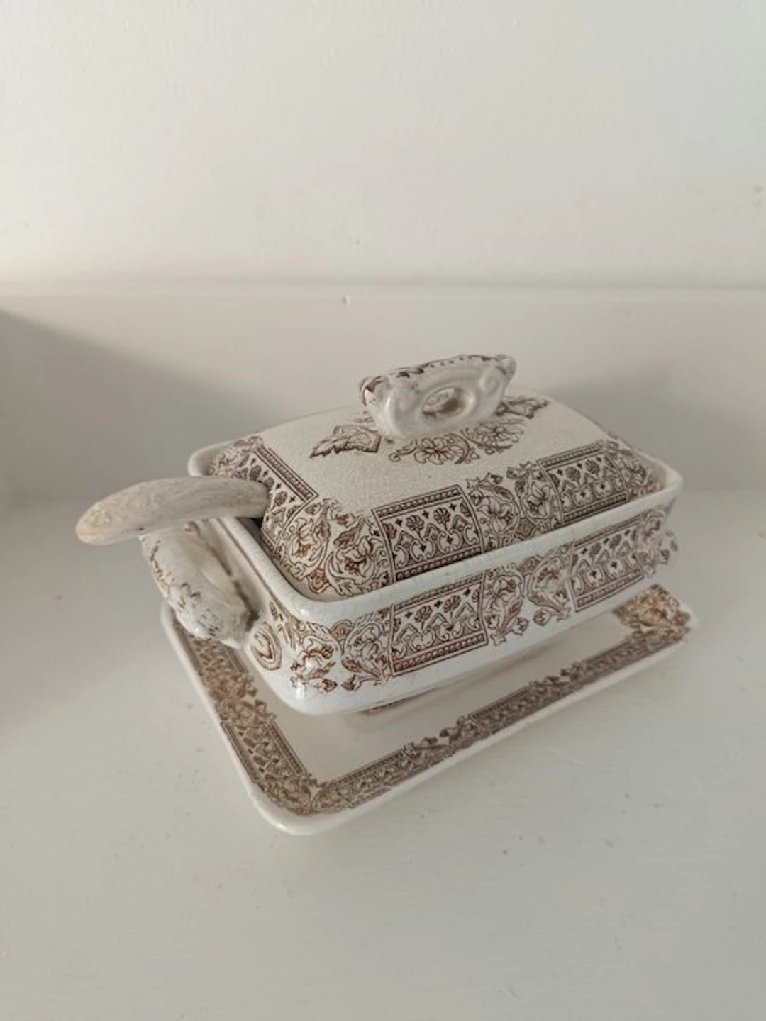 Panel Pattern - Gravy boat - terracotta - Antique English sauceboat.