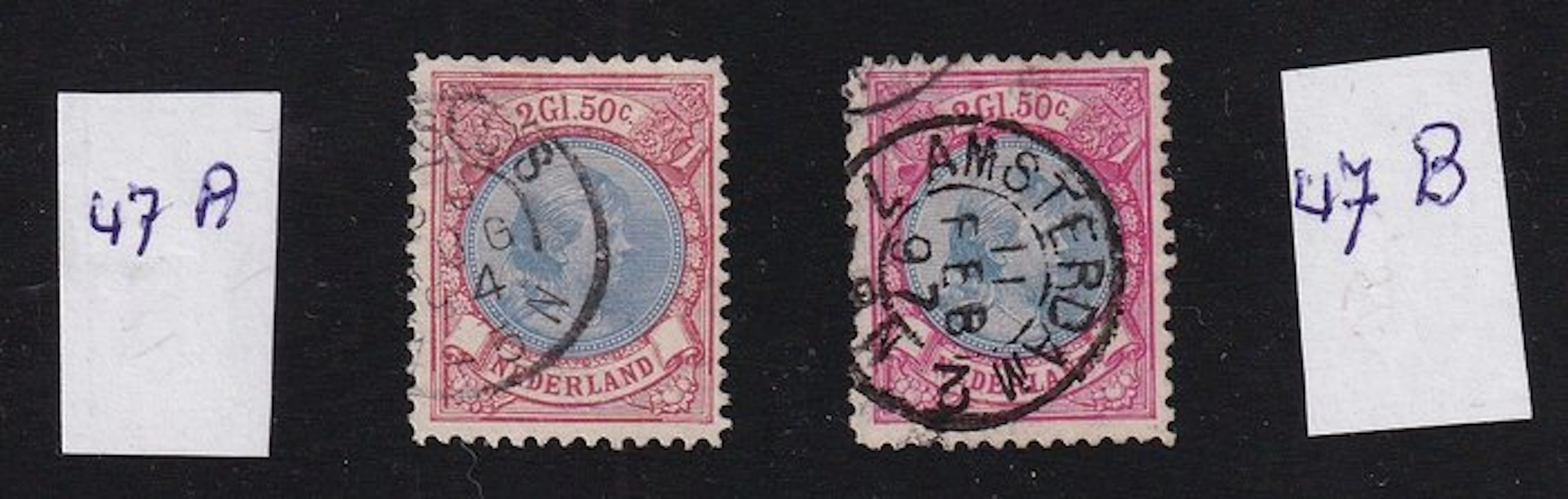 Netherlands 1893 - Wilhelmina 2.50 guilders - NVPH 47 A en B