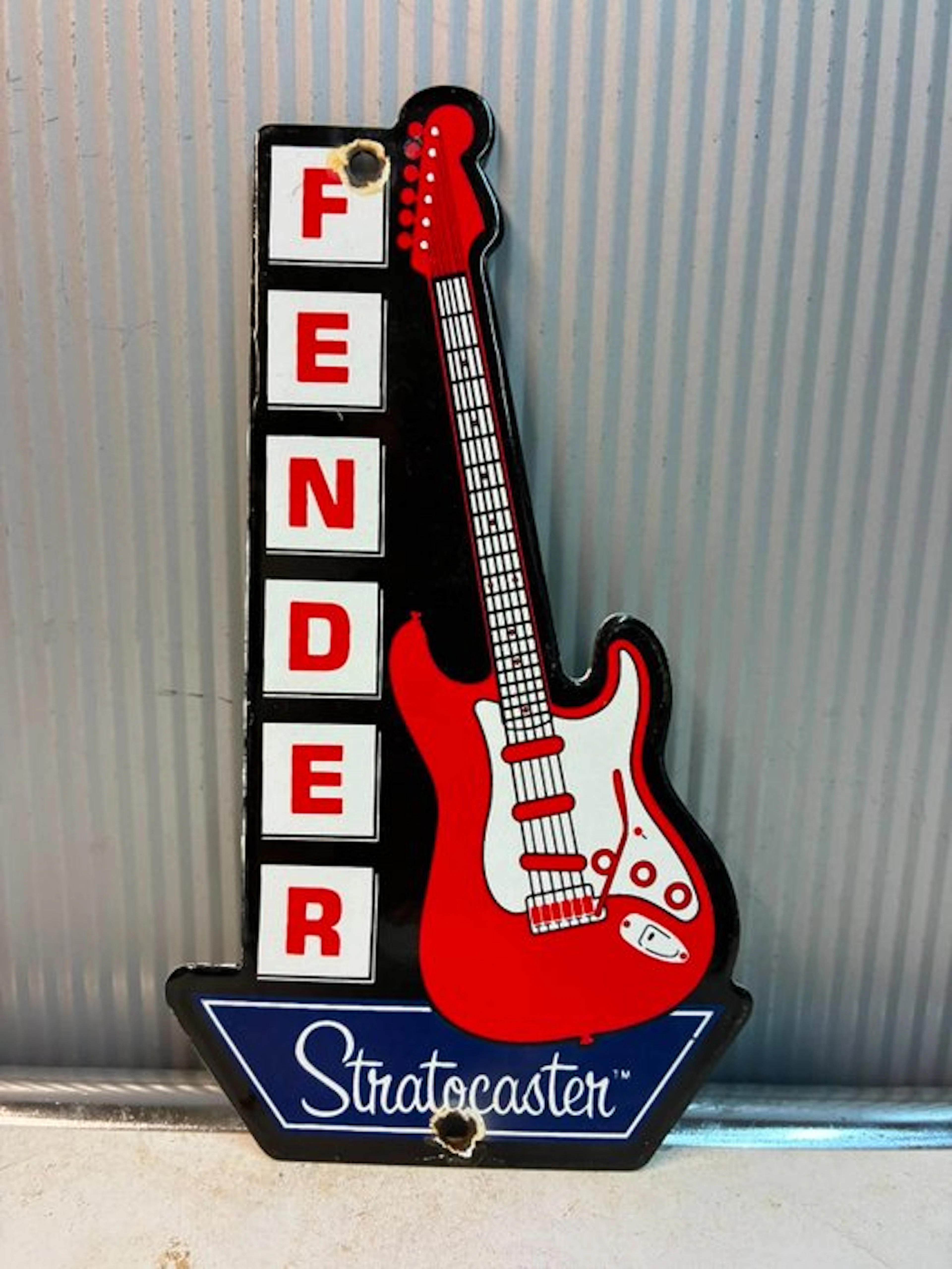 Vintage Fender Stratocaster enamel advertising sign –...