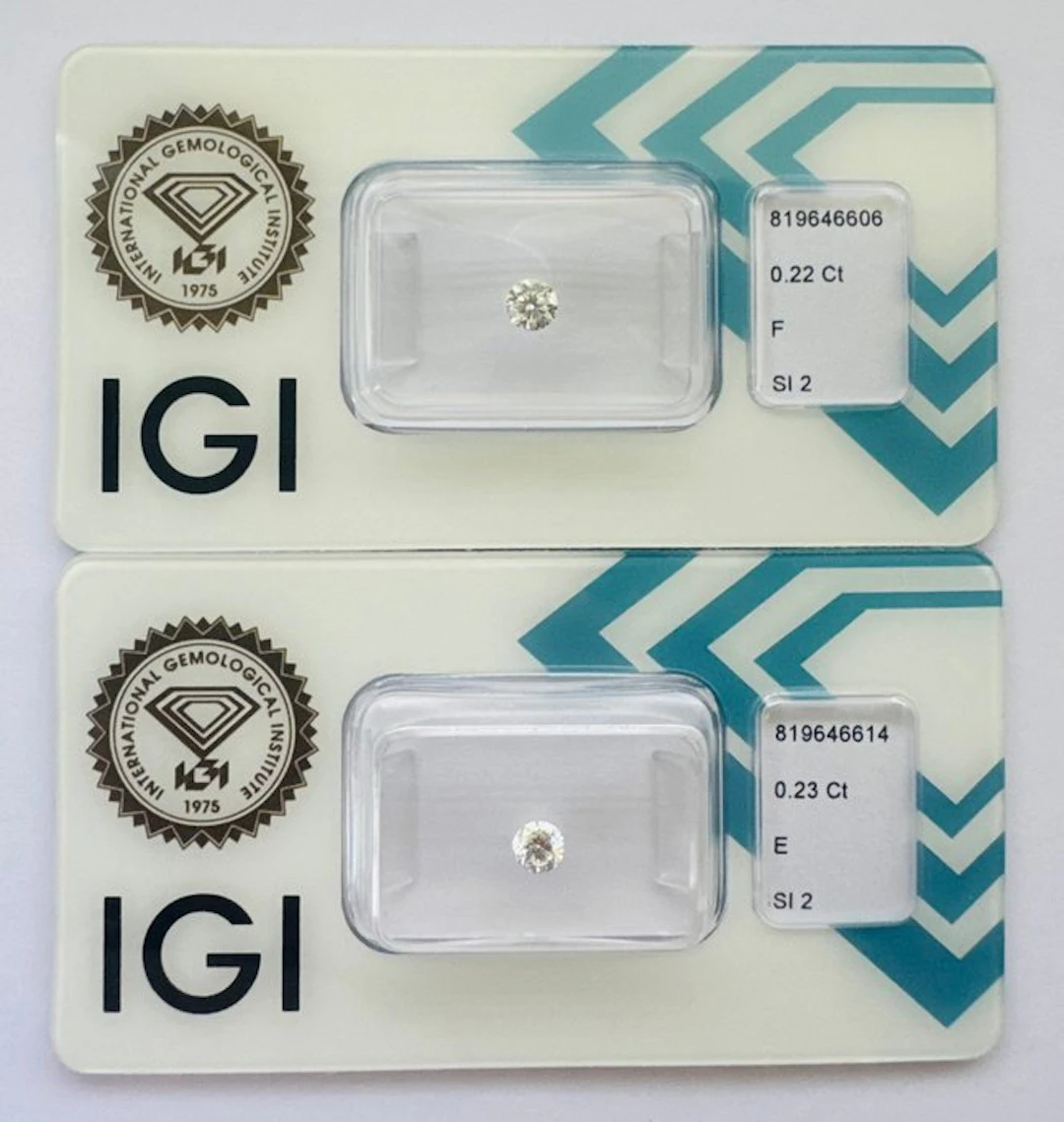No reserve price - 2 pcs Diamond (Natural) - 0.45 ct - Round - F