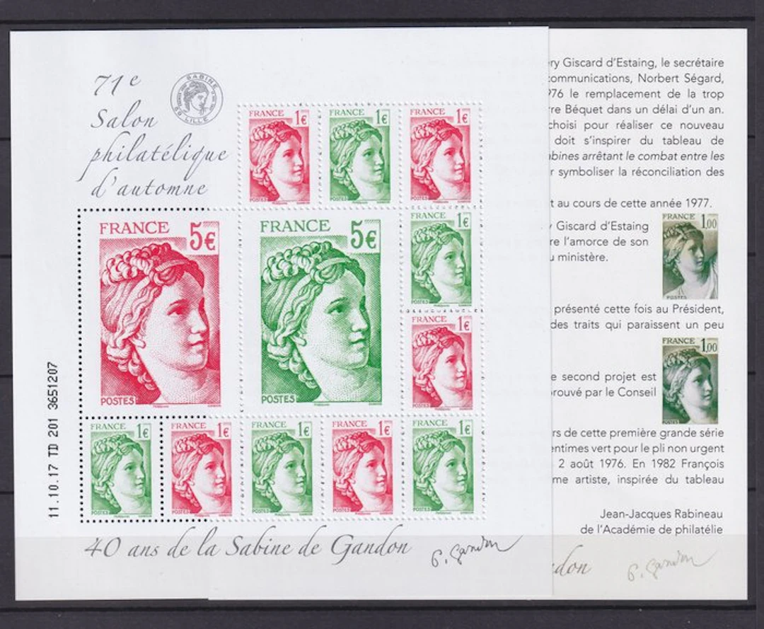 France 2017 - superbe feuillet de la sabine de Gandon - Yvert n°F5179