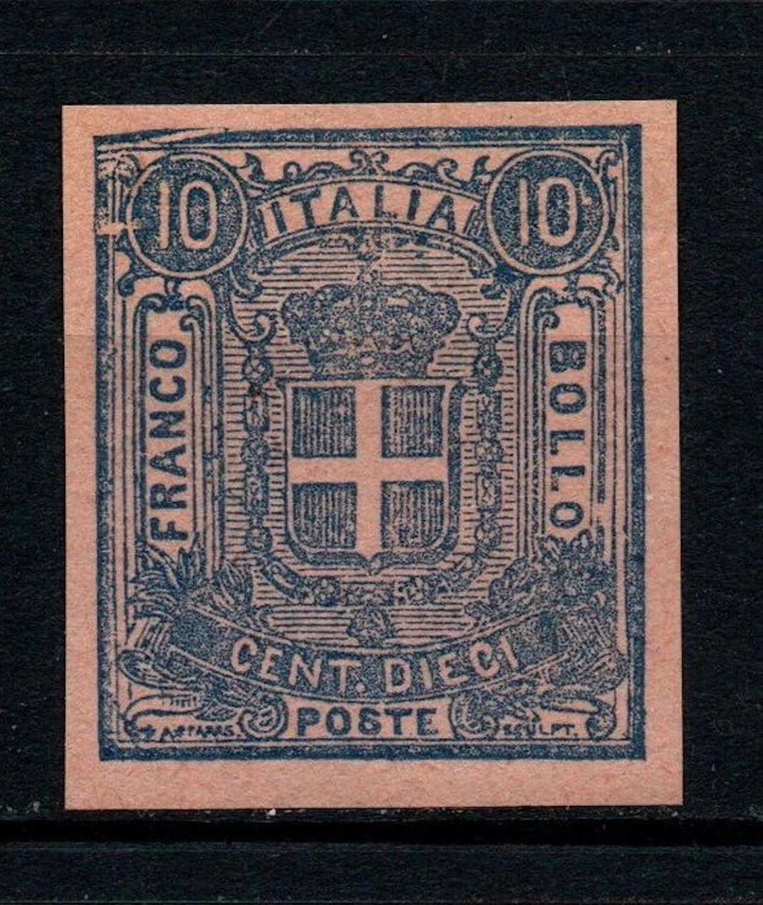 Italy Kingdom 1862 - Sparre essay 10 centesimi blue on pink paper