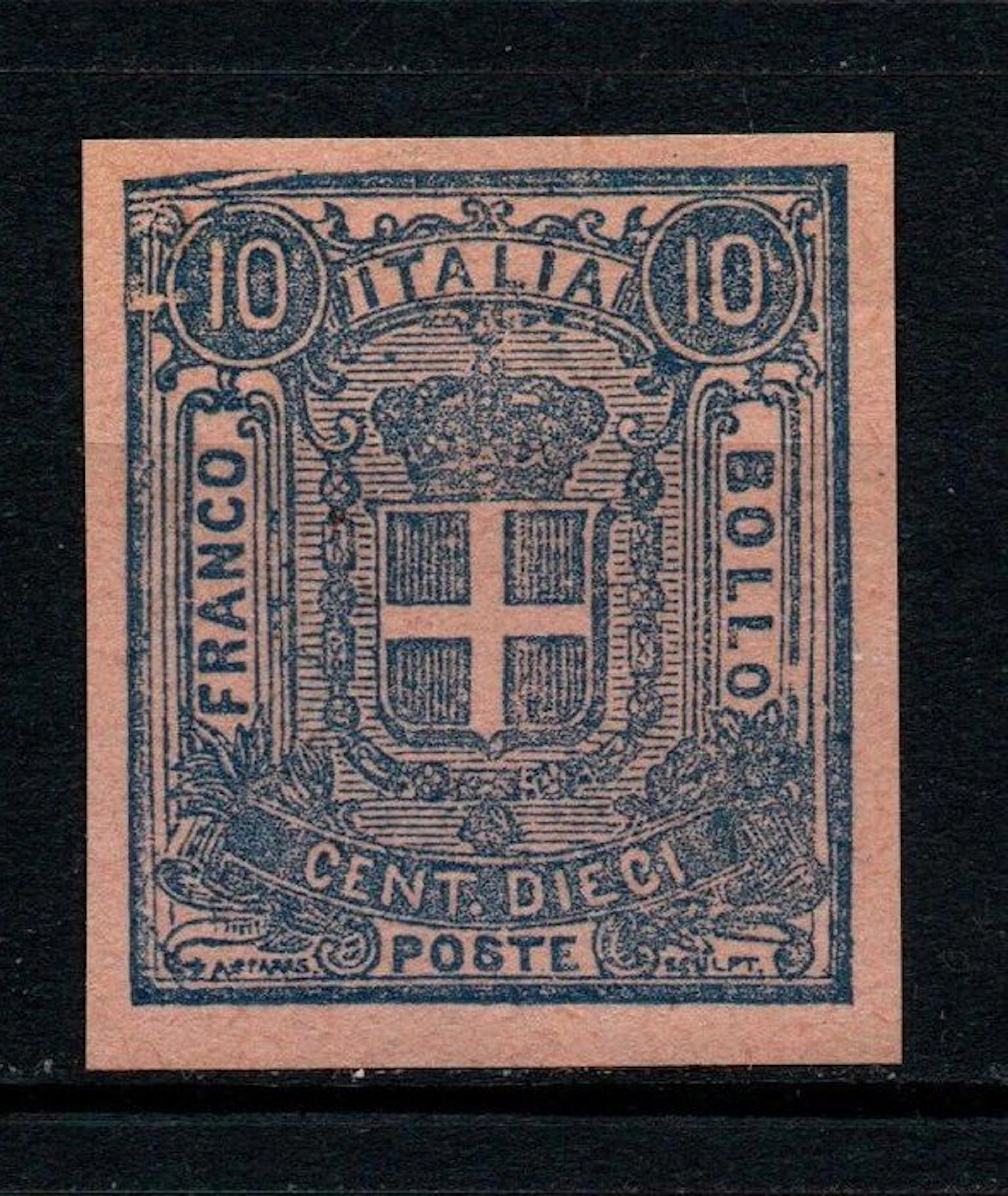 Italy Kingdom 1862 - Sparre essay 10 centesimi blue on pink paper
