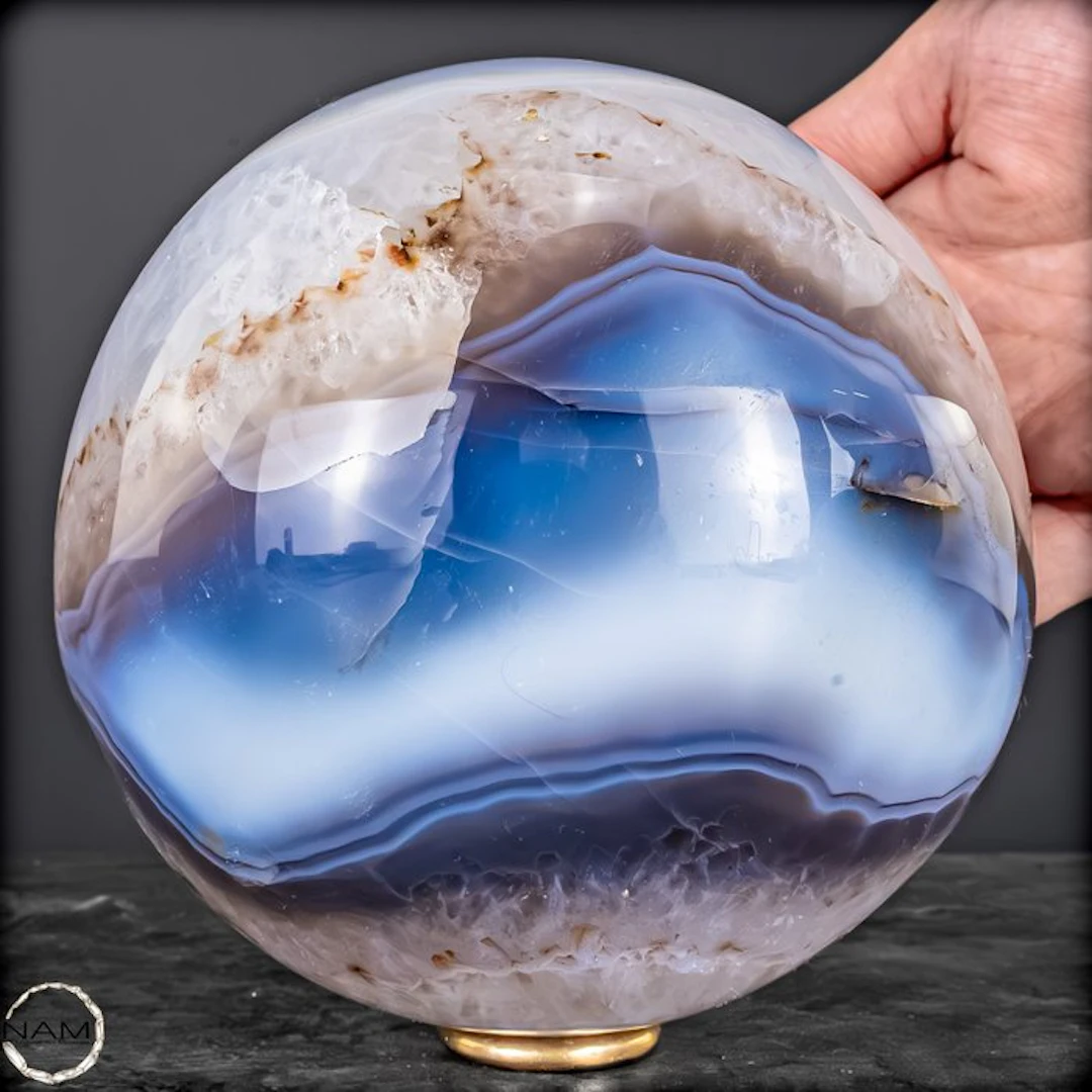 Orca-Agate Sphere – Fascinating nature art with maritime elegance.- 2272.29 g