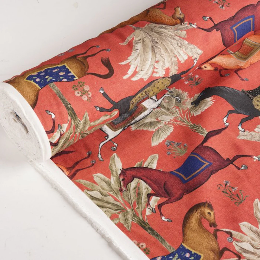 Outstanding decorative fabric 'Oriental Horses' – 100%...