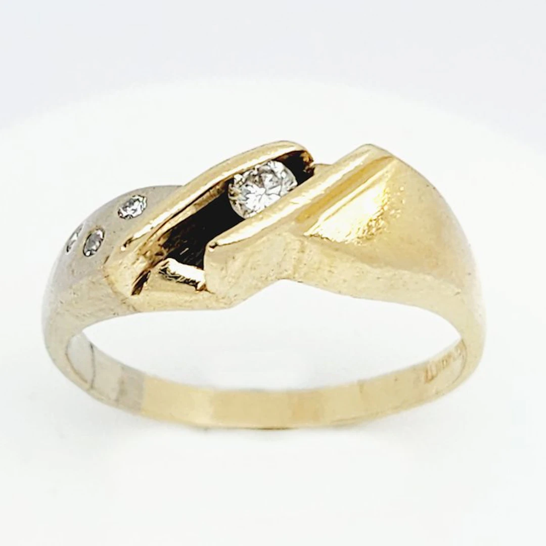 Ring - 14 kt. Yellow gold, White gold - 0.11ct. tw. Diamond (Natural)