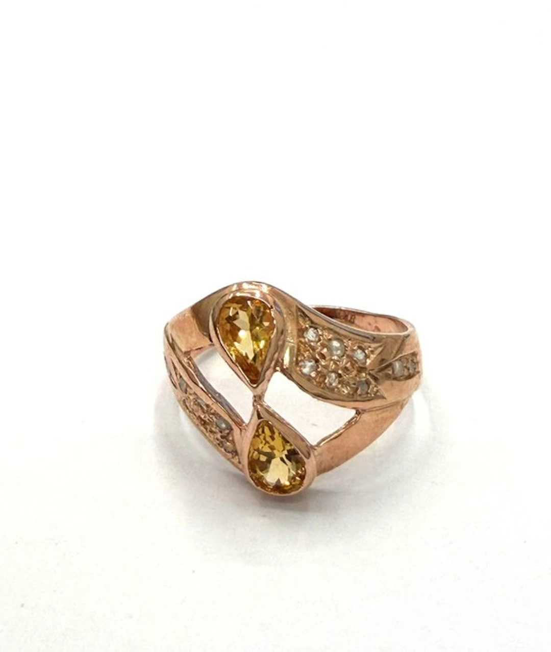 No reserve price - Ring - 9 kt. Rose gold, Silver Diamond (Natural) - Spinel
