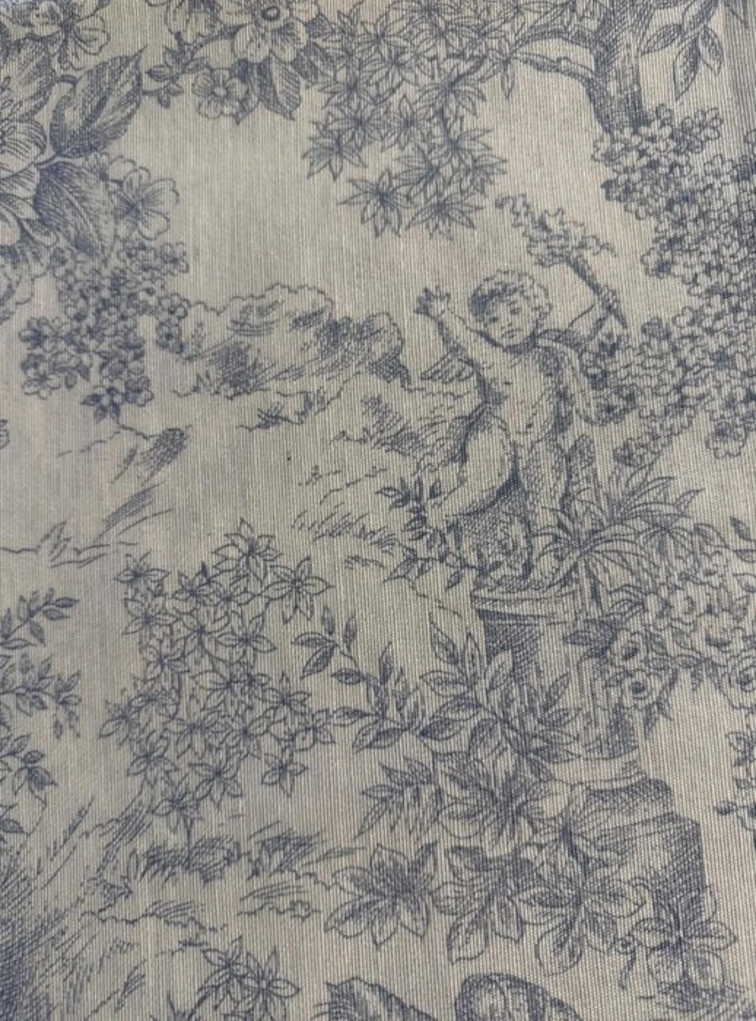 Classic cretonne fabric in Toile de Jouy, light blue - Textile - 2.8 m - 2.48 m