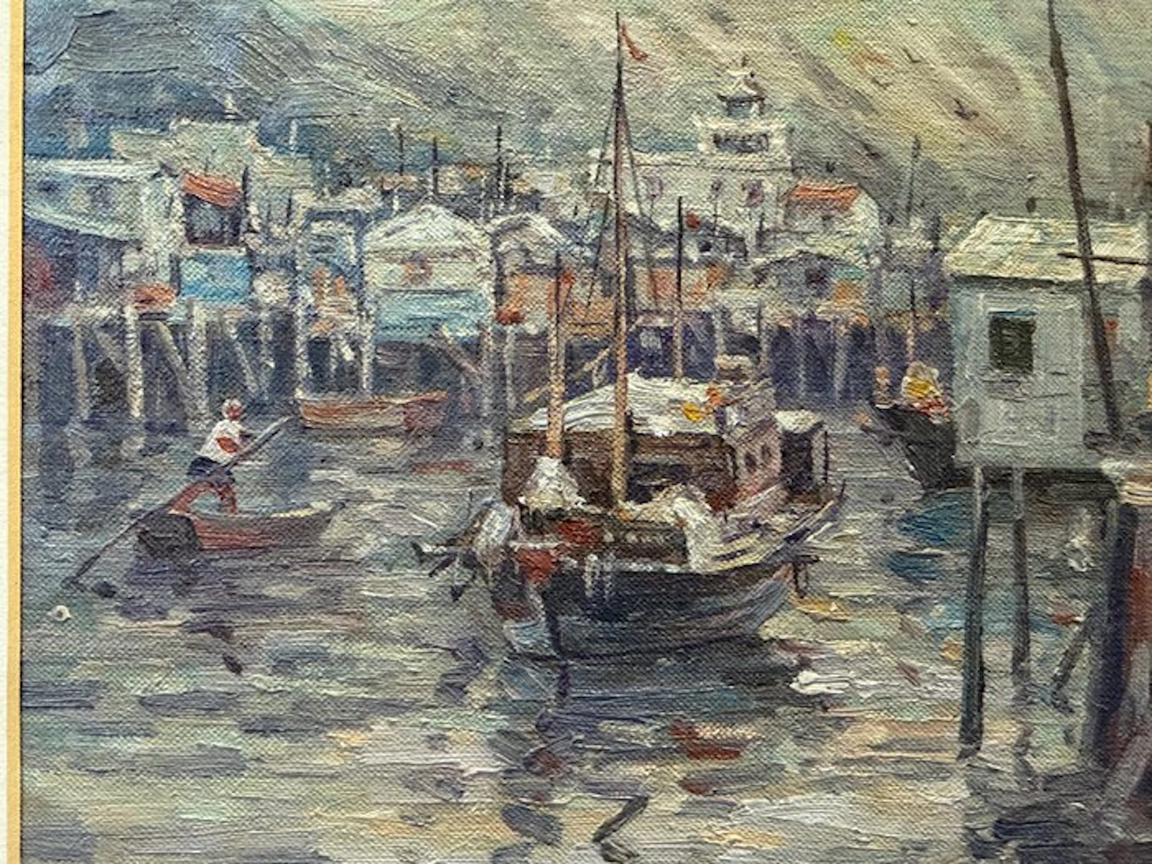 AN OIL PAINTING DEPICTING A WATERFRONT SIGNED CHIN CHUNG (BORN 1933)