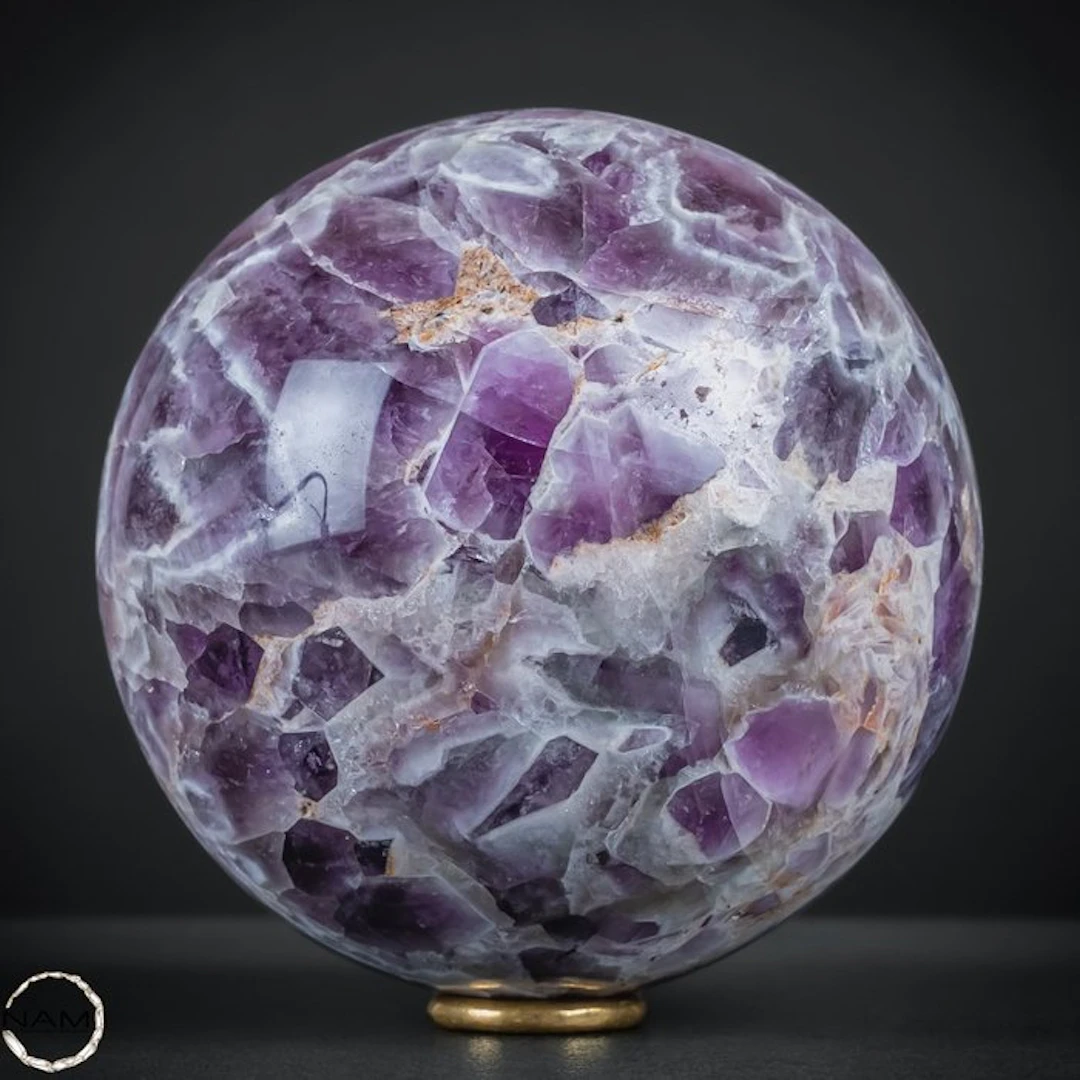 Natural Chevron Amethyst Sphere – bold purple drawing...