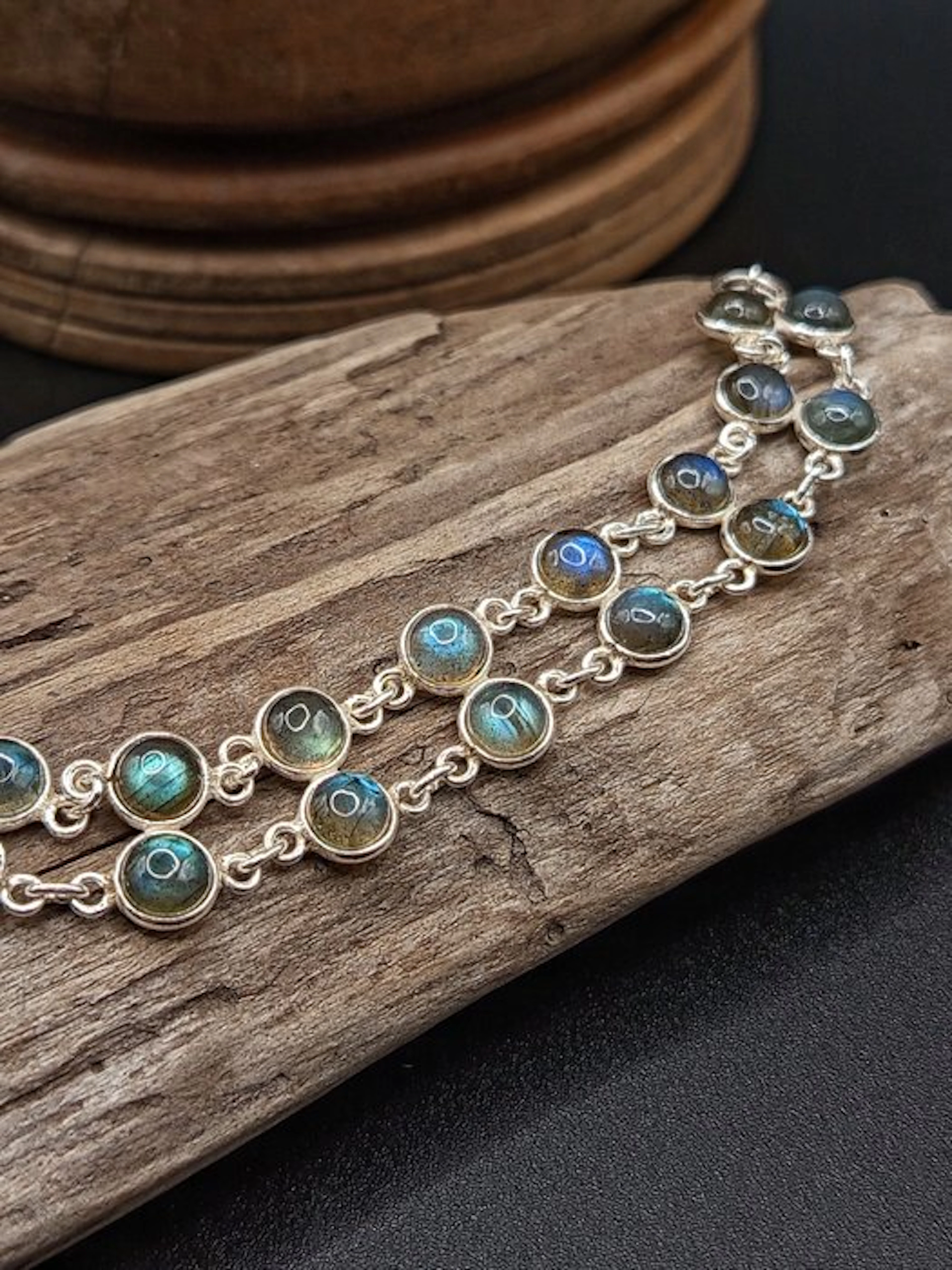 Unique Piece: Double-link bracelet in 925 silver with blue labradorite