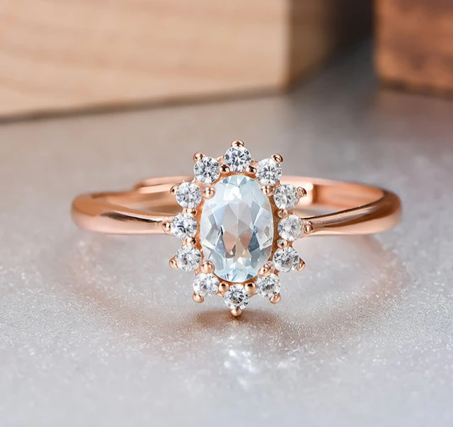 No reserve price - Ring - 18 kt. Silver, Rose gold, Gold-plated Aquamarine