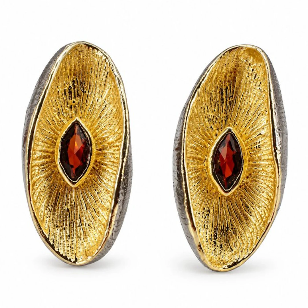 No reserve price - Earrings Gold-plated, Silver Garnet - Limited edition