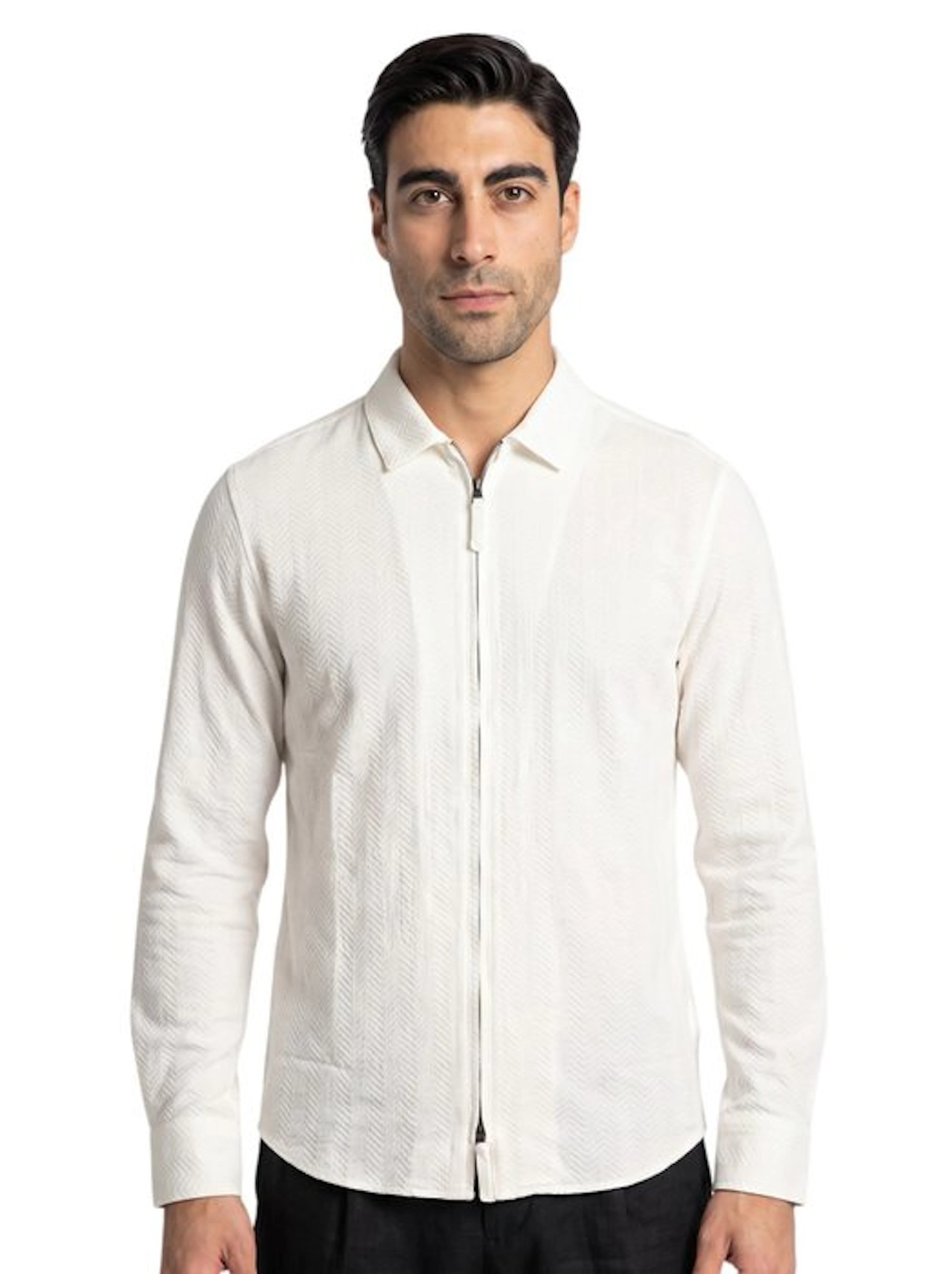 GIORGIO ARMANI - 15.5 - 39 - Zip Shirt White Jacquard...