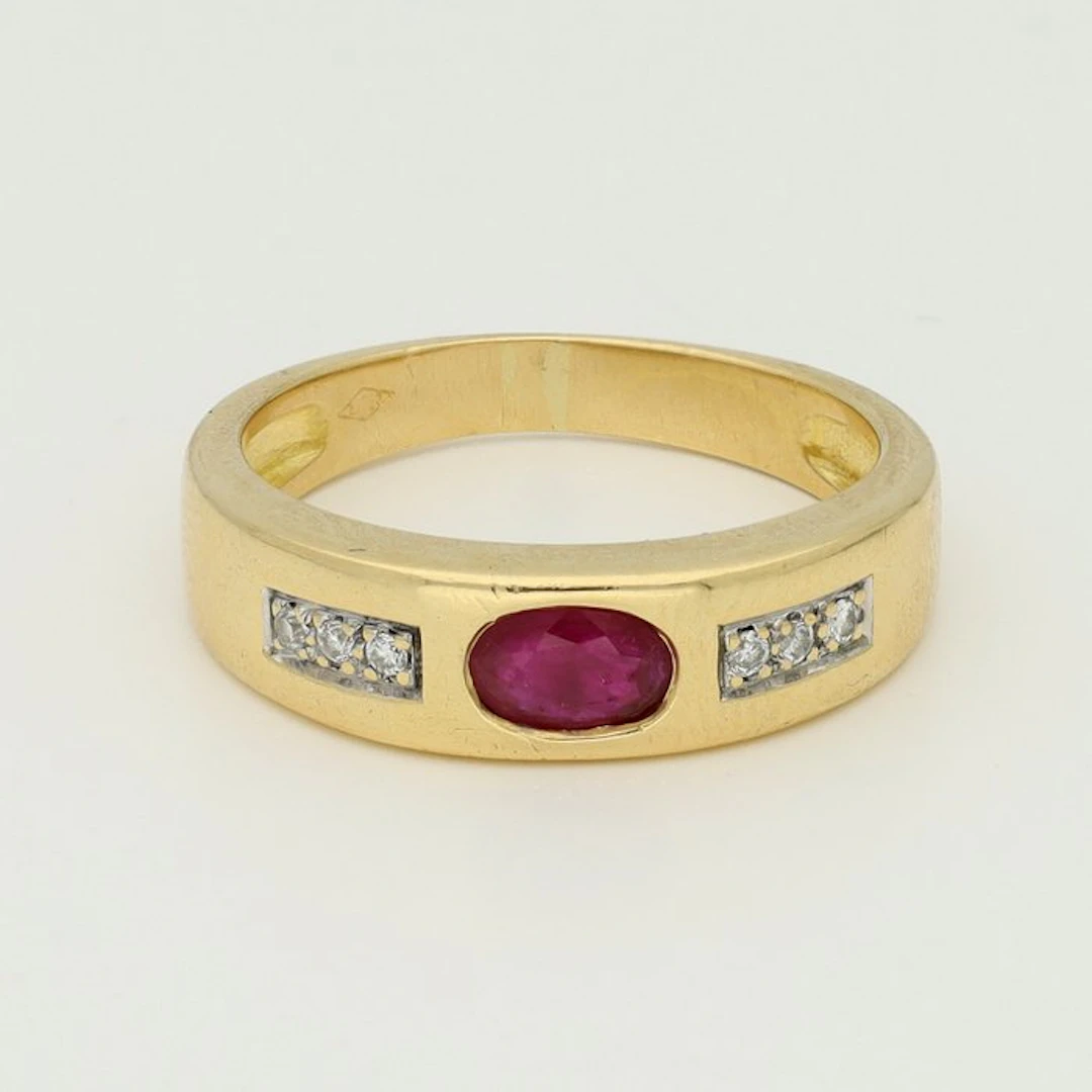 Ring - 18 kt. Yellow gold, White gold - 0.06ct. tw. Diamond (Natural) - Ruby
