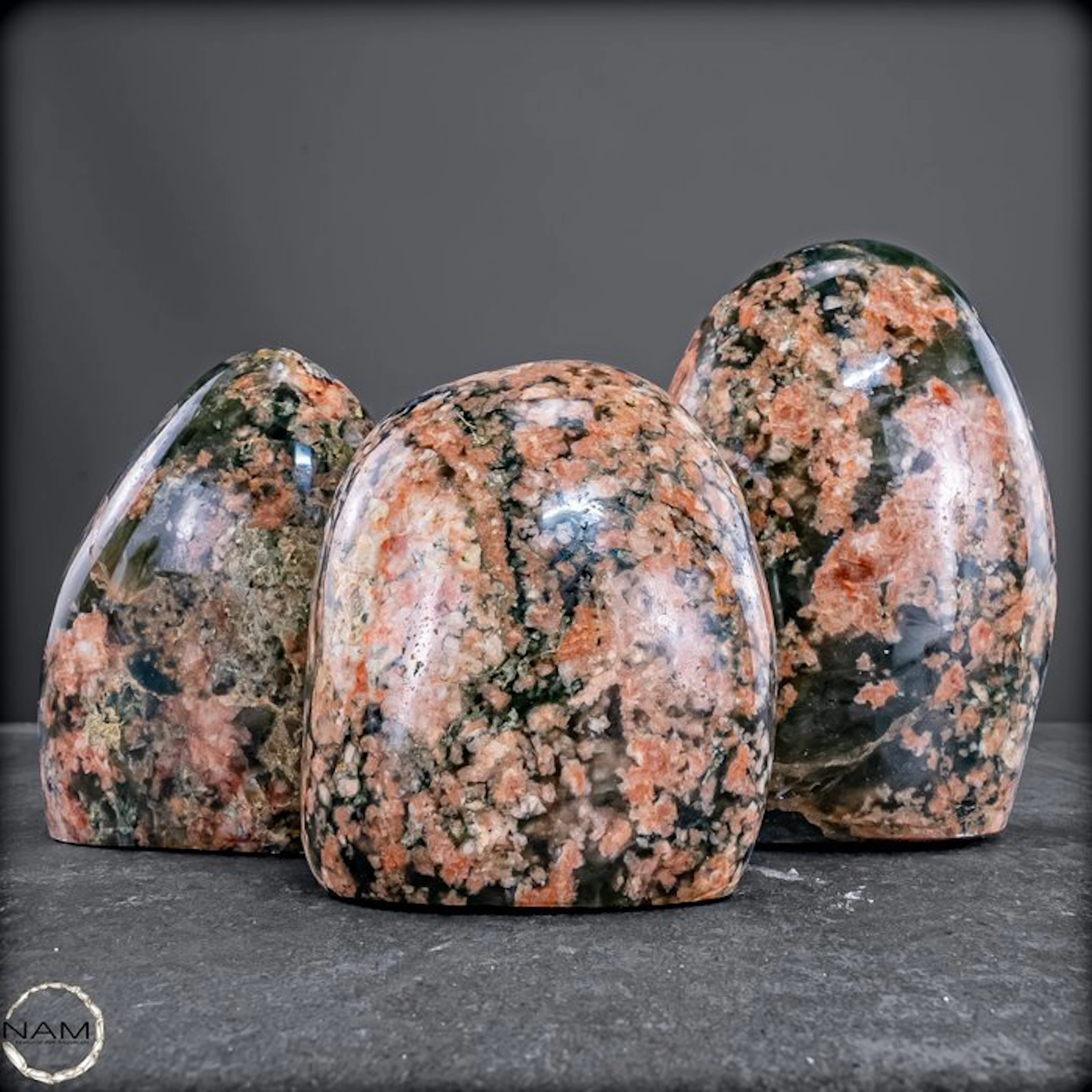 Green Flower Agate Freeforms – An expressive trio with...