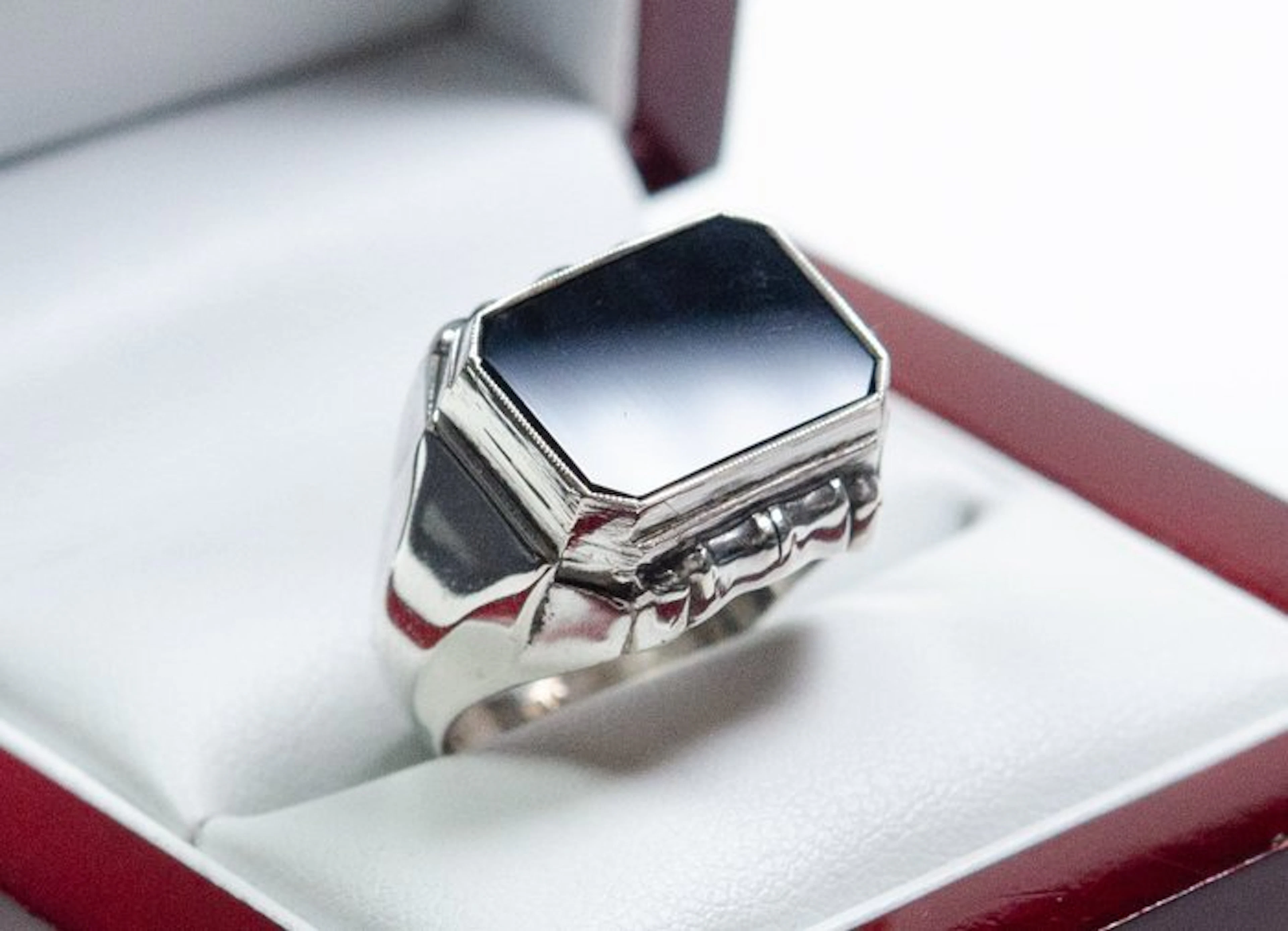 - 835 silver - Onyx - signet ring - Ring